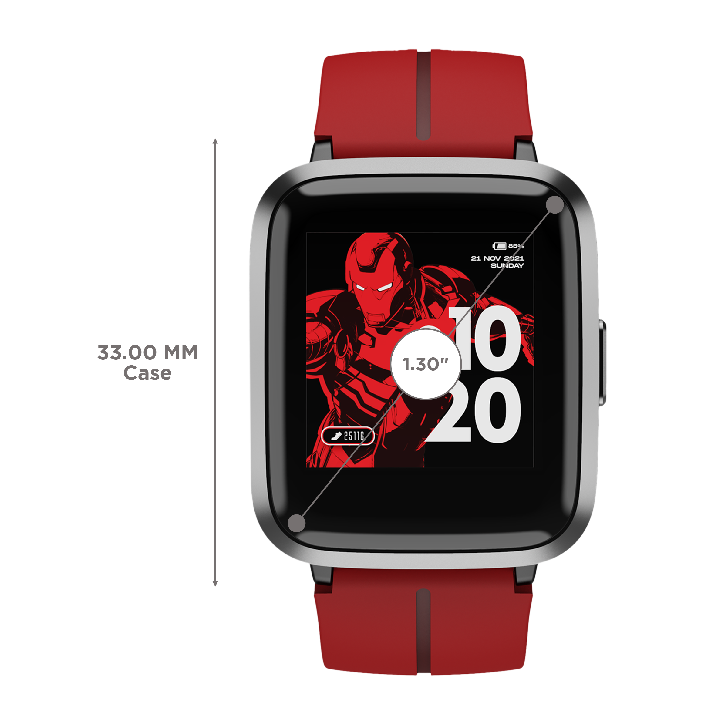 boAt Storm Iron Man Marvel Smartwatch with Health Monitoring (33mm 2.5D Curved Display, 5ATM Water Resistant, Stark Red Strap)_3