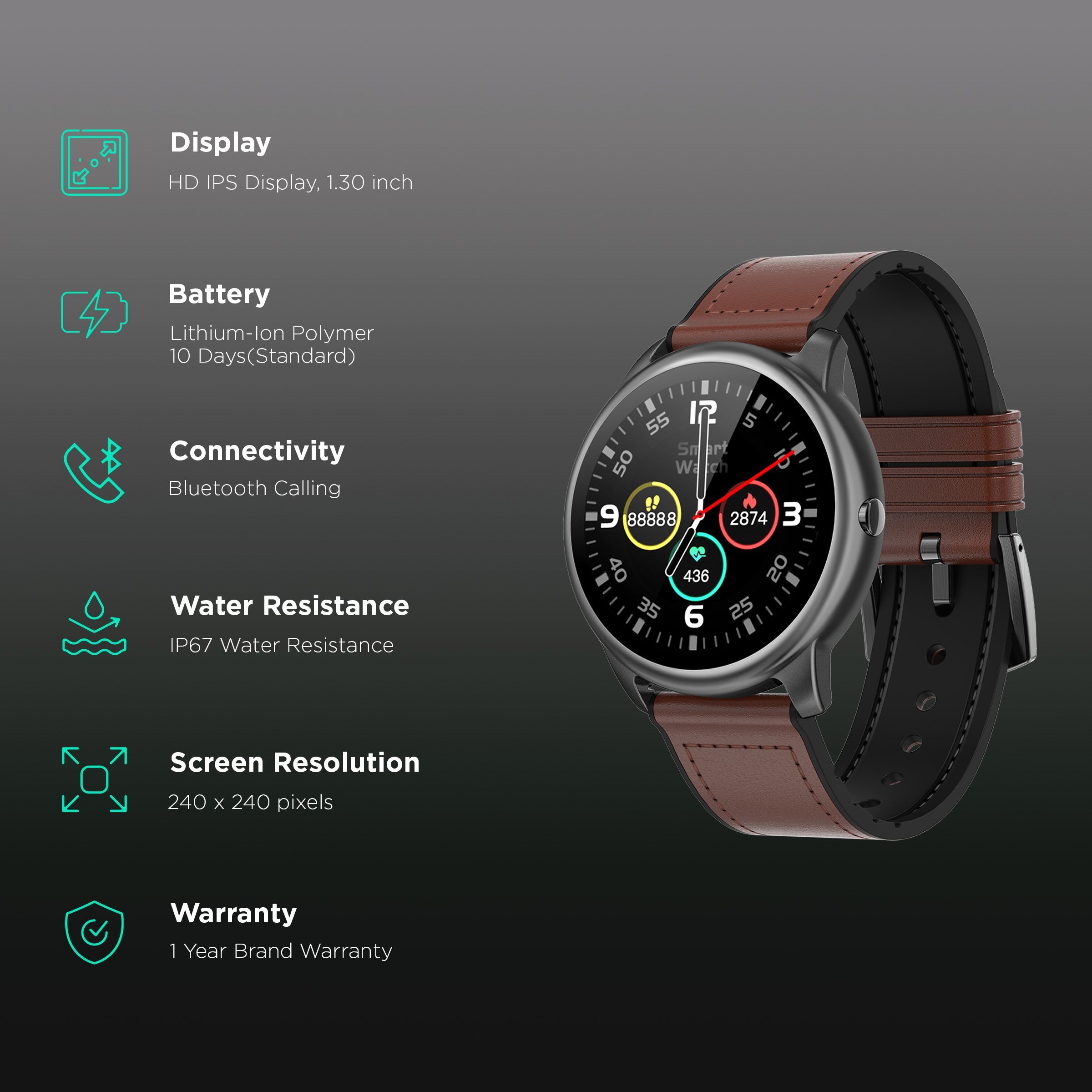 CROSSBEATS Orbit Smartwatch with Bluetooth Calling (33.02mm with IPS Display, IP68 Waterproof, Graphite Black Strap)_2