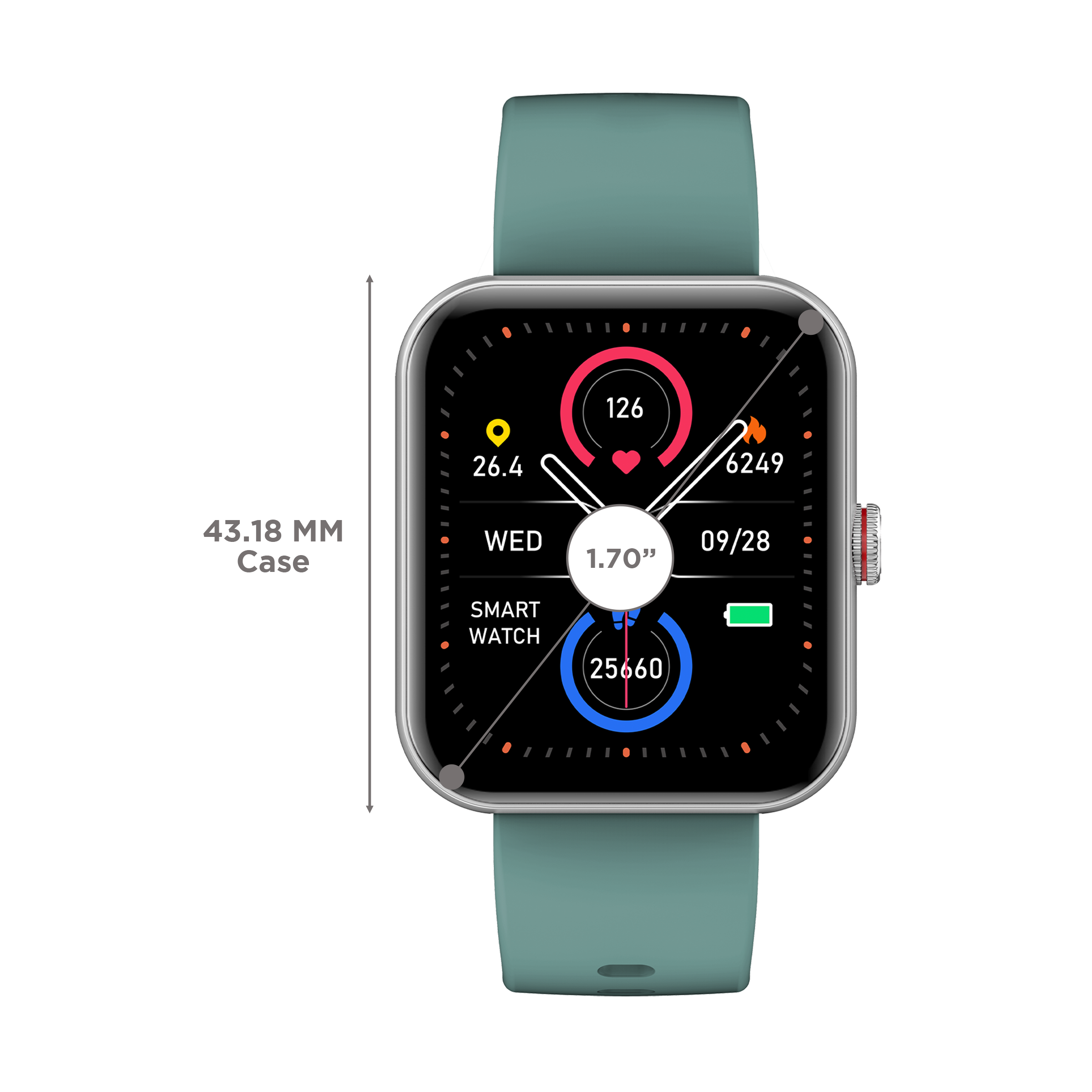 CROSSBEATS Ignite Smartwatch with Bluetooth Calling (43.18mm with IPS Display, IP67 Water Resistant, Green Strap)_3