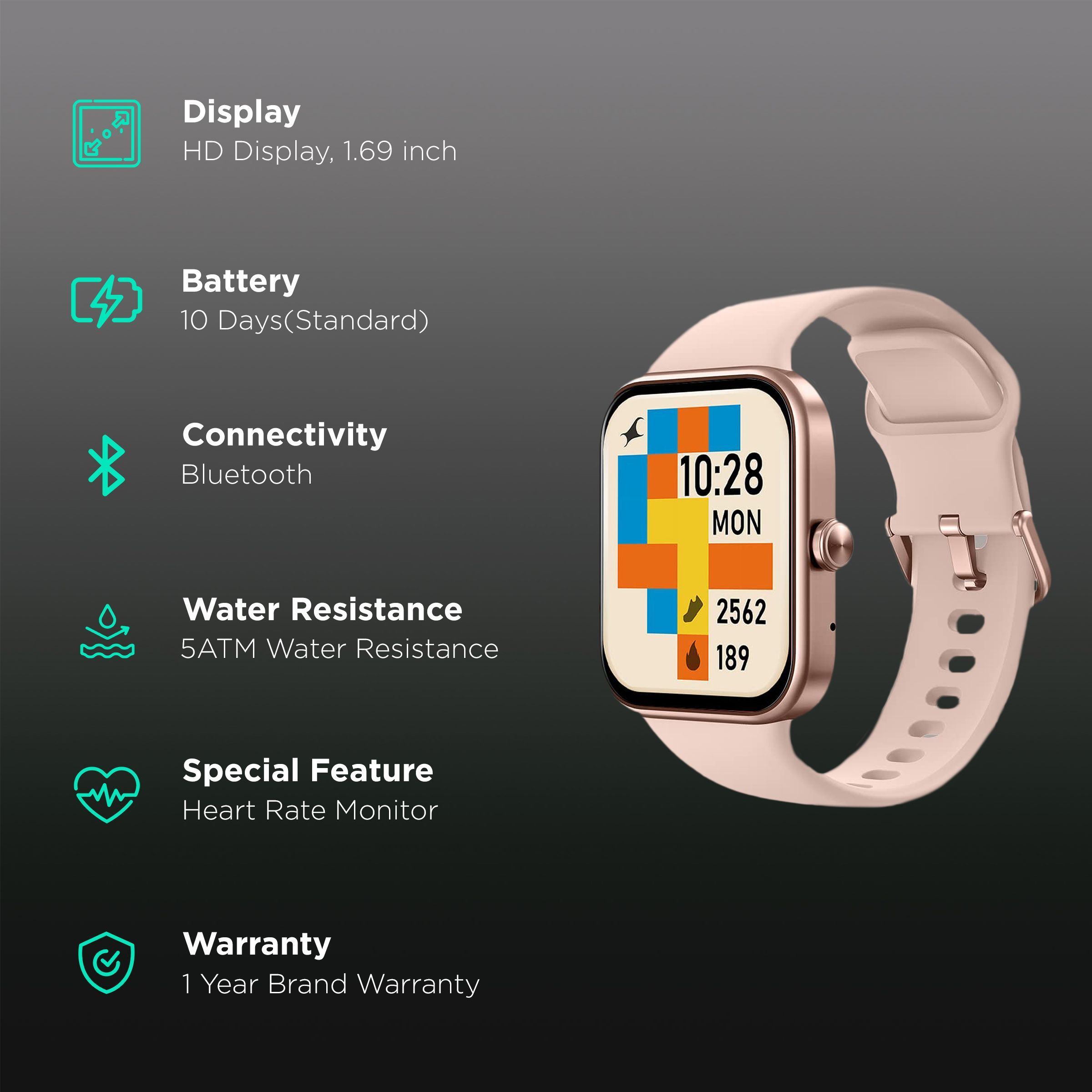 fastrack Reflex Vox Smartwatch with Activity Tracker (42.92mm HD Display, 5ATM Water Resistant, Pink Strap)_2