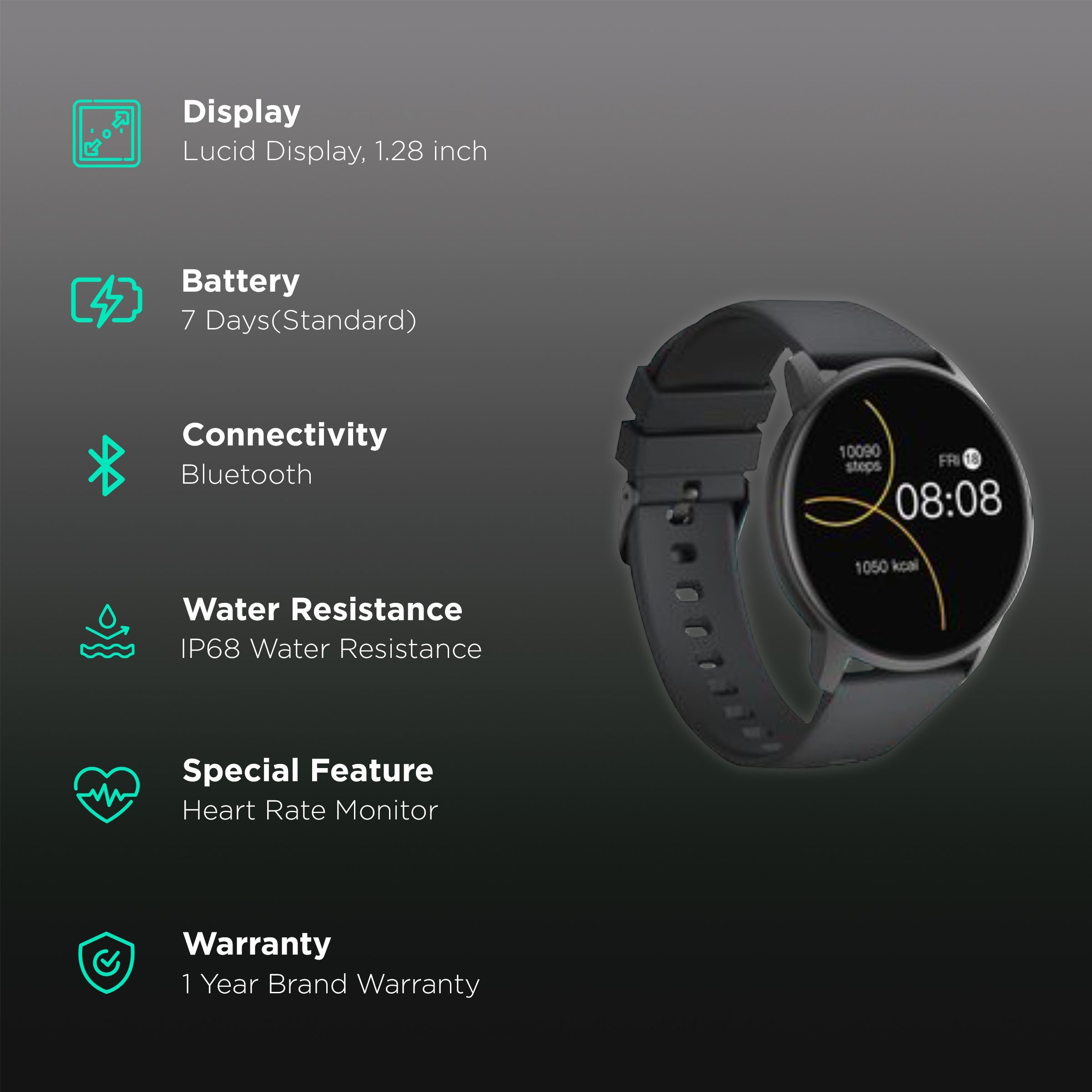Fitshot Loop Smartwatch with Health Monitoring (32.51mm Lucid Display, IP68 Water Resistant, Black Strap) Fitshot Loop Smartwatch with Health Monitoring (32.51mm Lucid Display, IP68 Water Resistant, Black Strap)_2