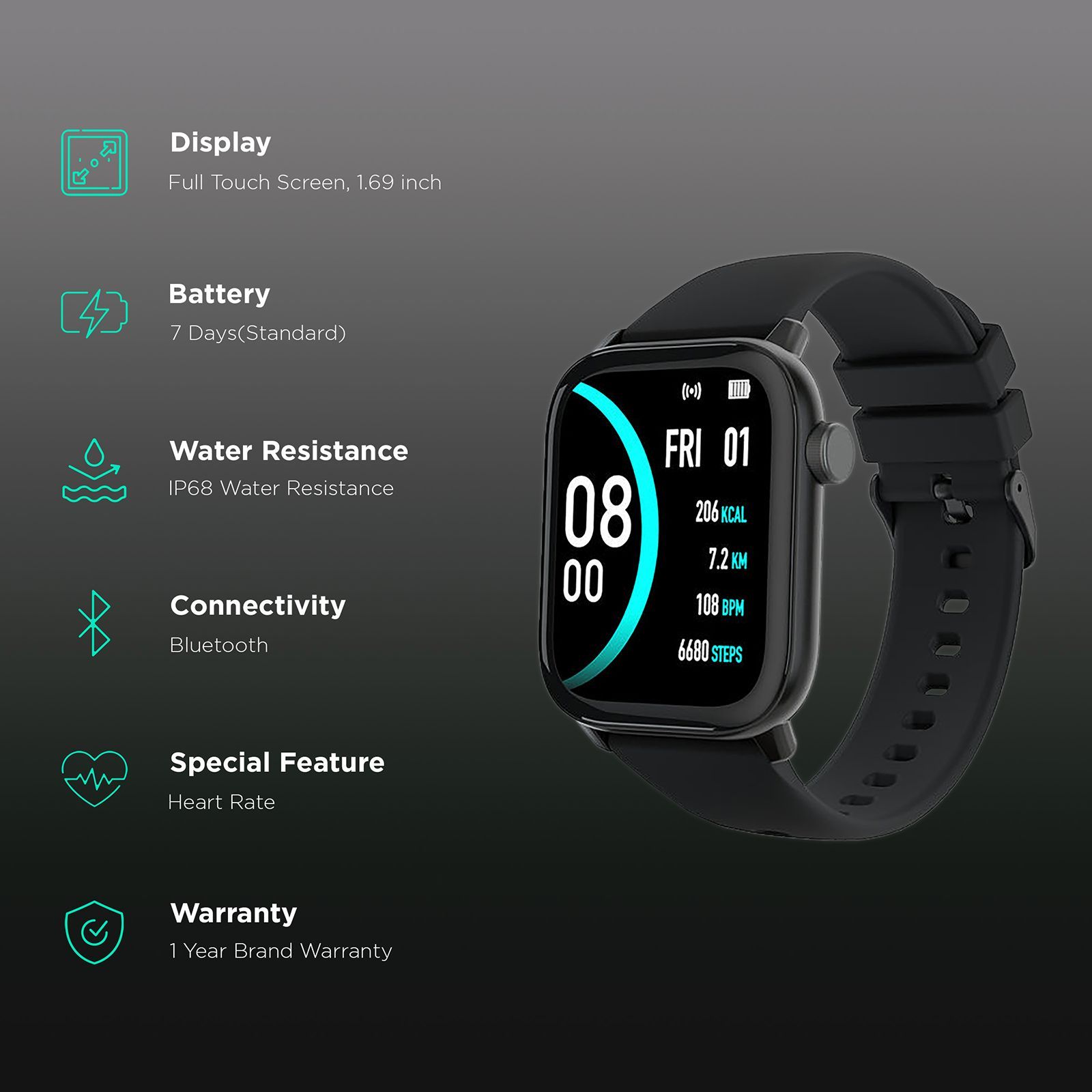 Fitshot Grip Smartwatch with Upto 7 Days Battery Life (42.92mm IPS LCD Display, IP68 Waterproof, Black Strap) Fitshot Grip Smartwatch with Upto 7 Days Battery Life (42.92mm IPS LCD Display, IP68 Waterproof, Black Strap)_2