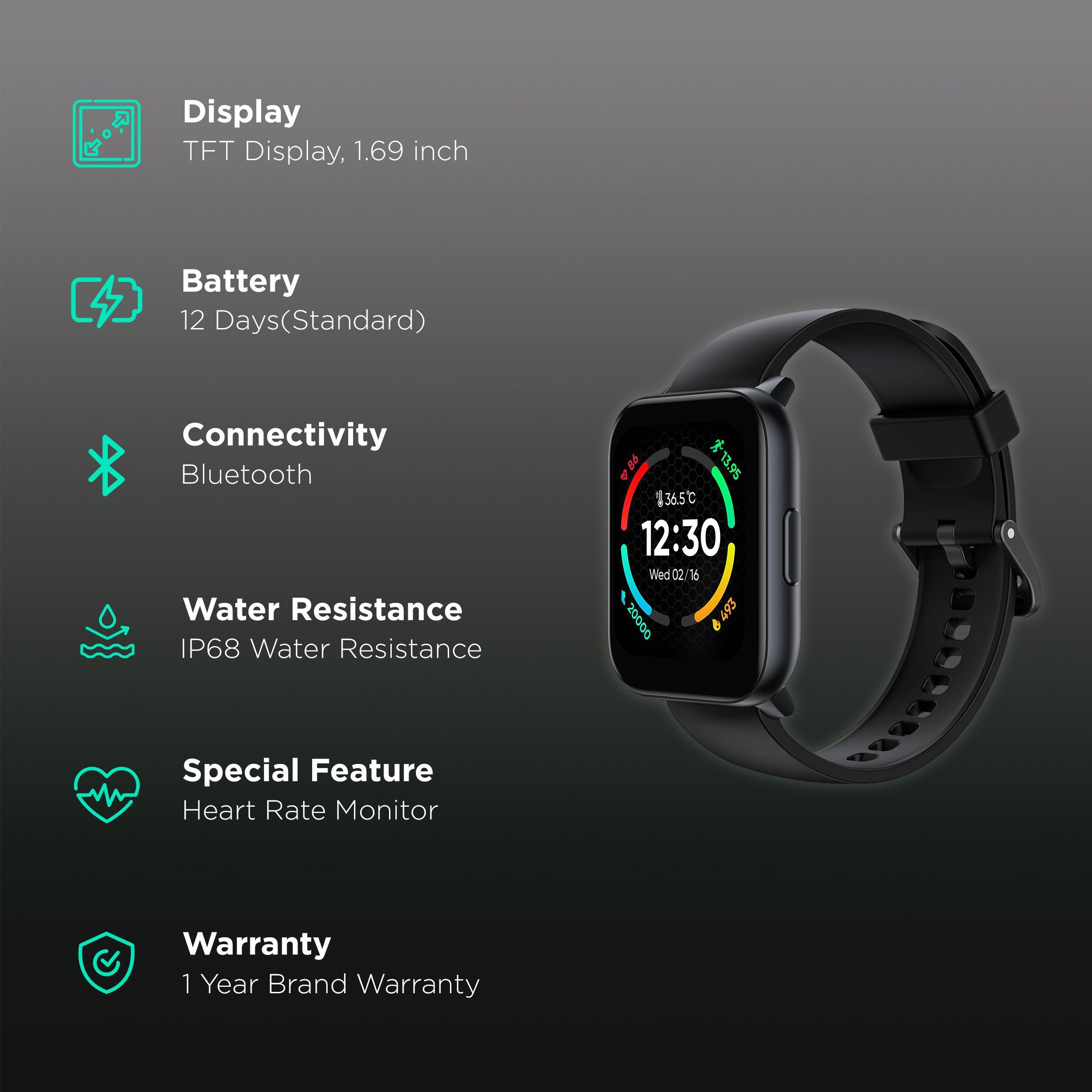 realme TechLife Watch S100 Smartwatch with Activity Tracker (43mm TFT Display, IP68 Water Resistant, Black Strap)_2