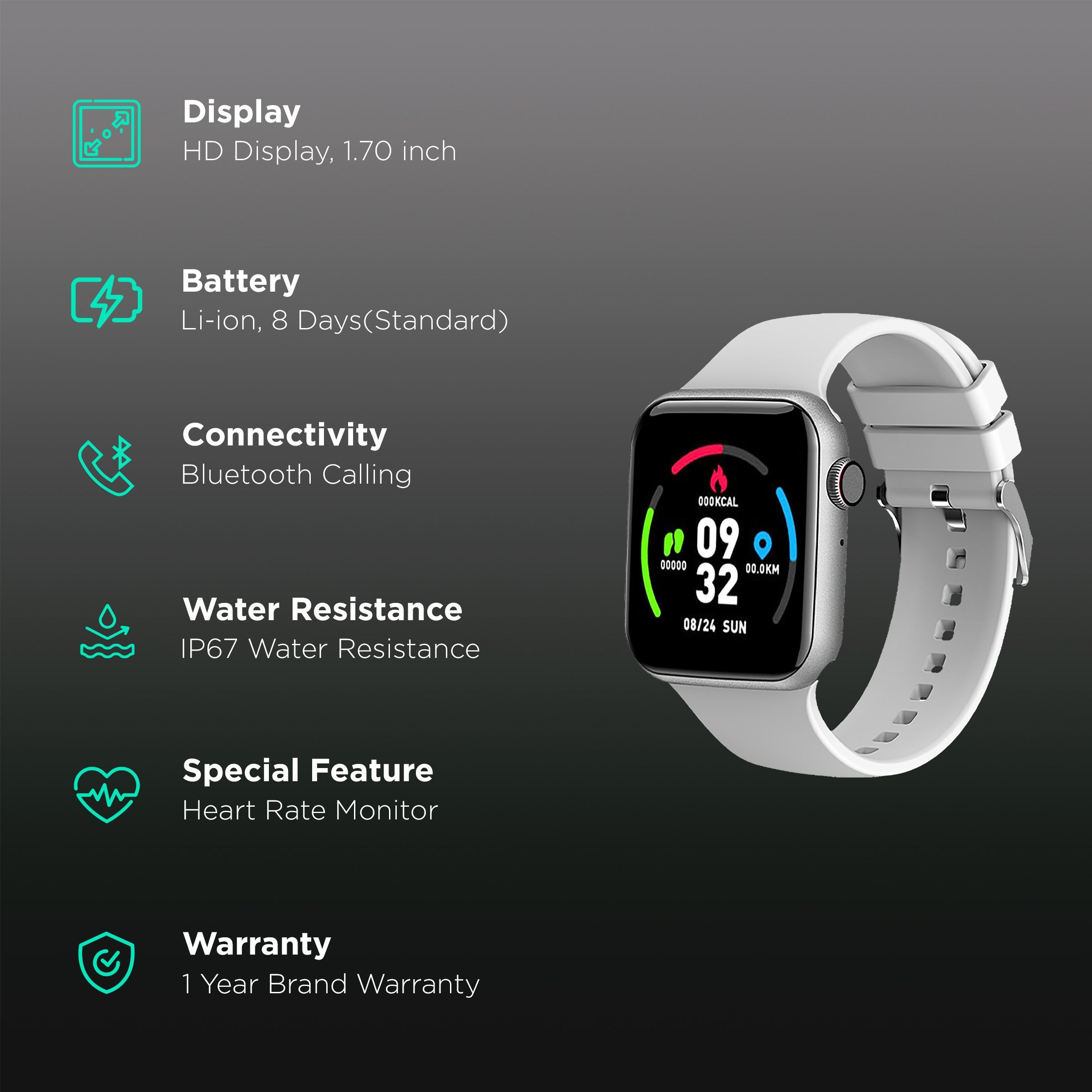 FIRE-BOLTT Call BSW014 Smartwatch with Bluetooth Calling (43.1mm HD Display, IP67 Water Resistant, White Strap)_2