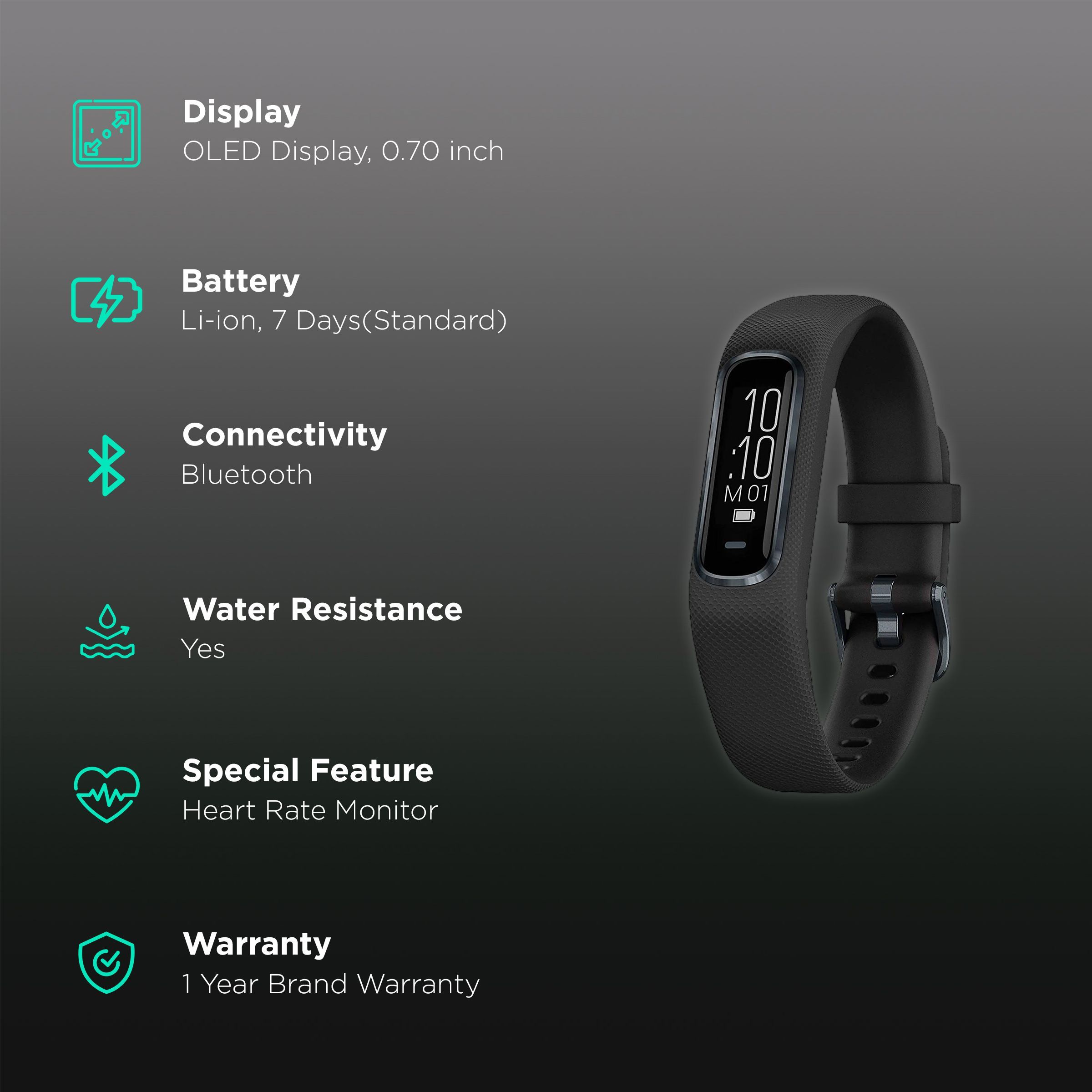 GARMIN Vivosmart 4 Smartwatch with Activity Tracker (17.7mm OLED Display, Water Resistant, Black Strap)_2