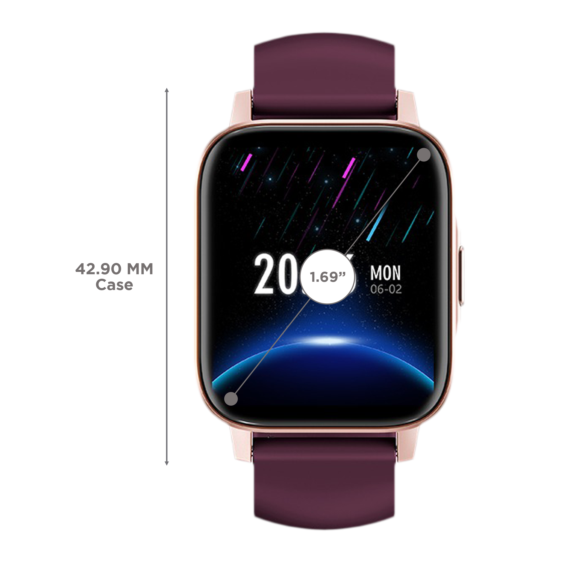 in base Urban Fit X Smartwatch with Activity Tracker (42.9mm LCD Display, IP68 Water Resistant, Violet Strap)_3