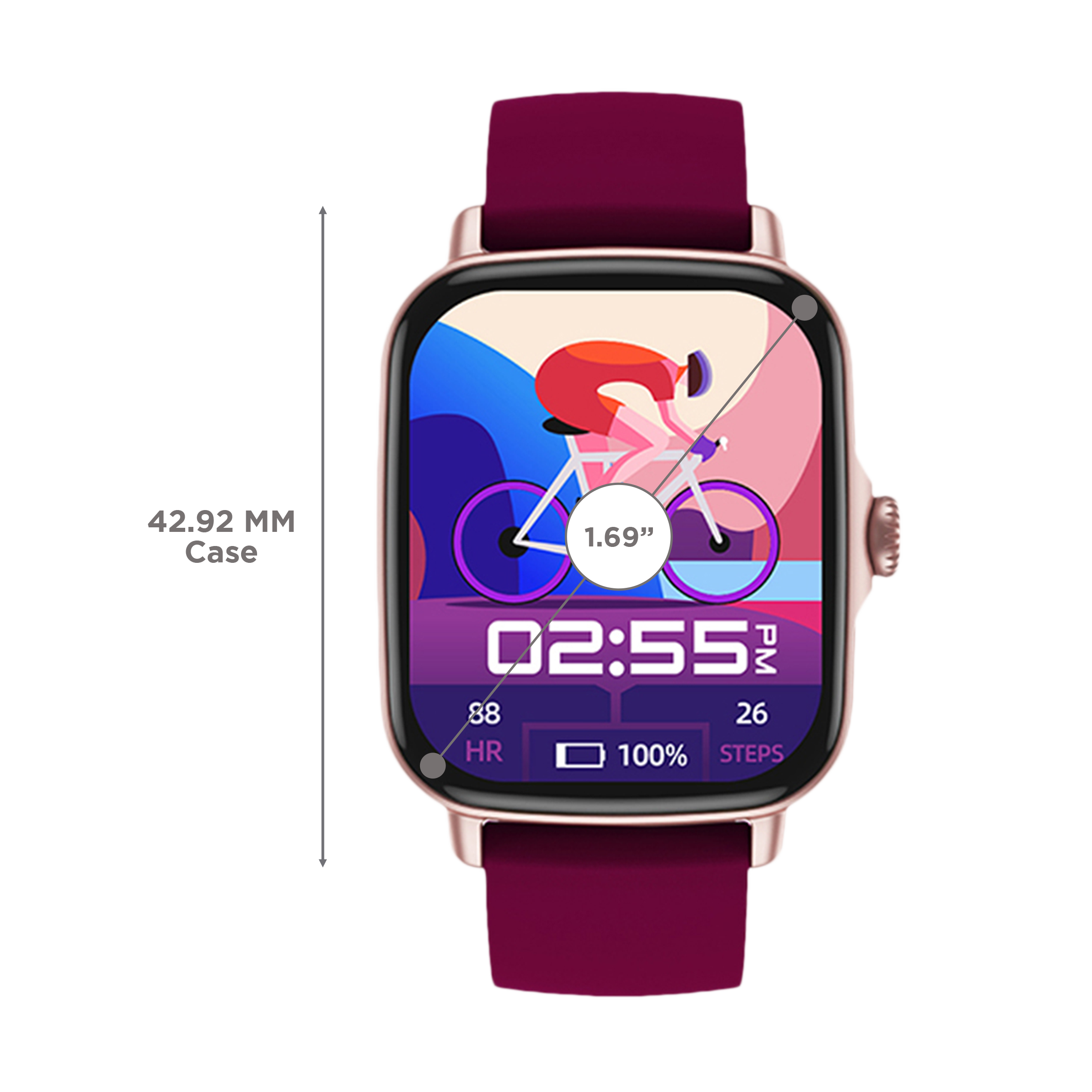 in base Urban LYF M Smartwatch with Bluetooth Calling (42.92mm IPS Display, IPX67 Water Resistant, Purple Strap)_3