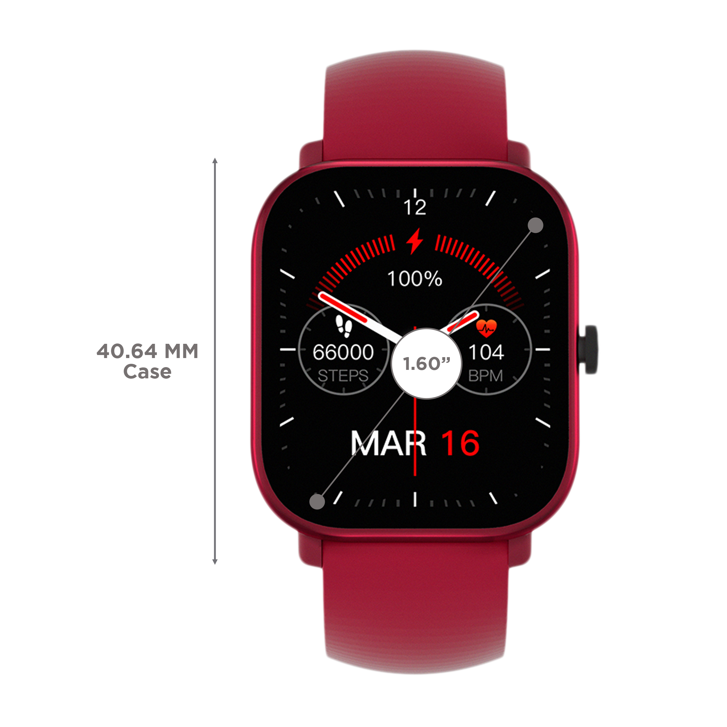 in base Urban Lite X Smartwatch with Activity Tracker (40.64mm IPS LCD Display, IPX68 Water Resistant, Red Strap)_3