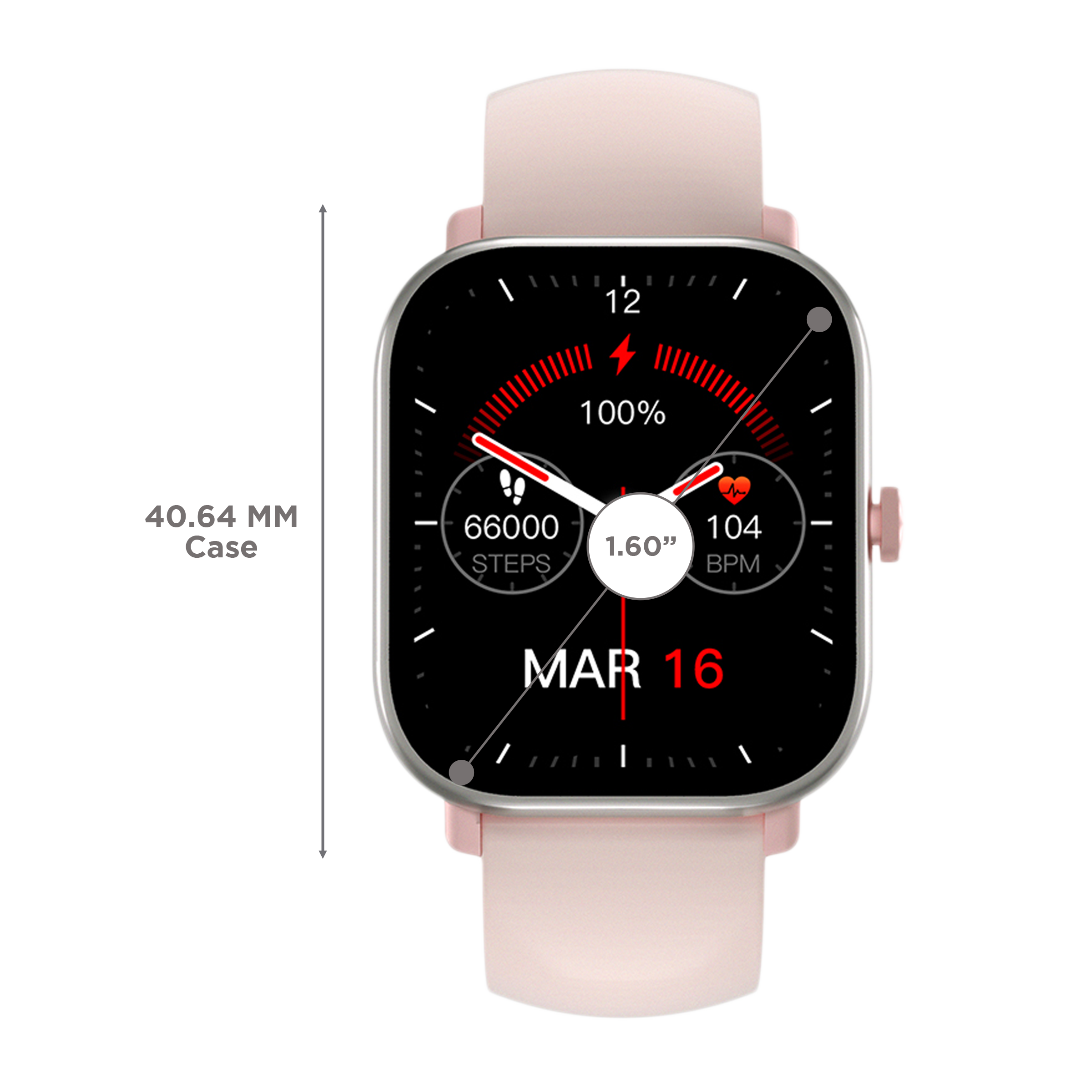 in base Urban Lite X Smartwatch with Activity Tracker (40.64mm IPS LCD Display, IPX68 Water Resistant, Pink Strap)_3