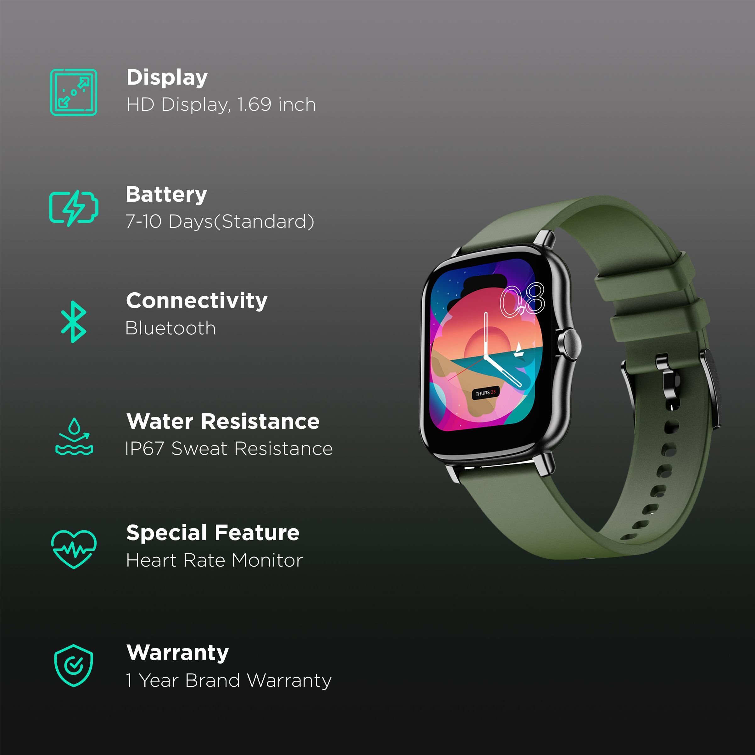 boAt Wave Fit Smartwatch with Camera & Music Control (42.92mm HD Display, IP67 Sweat Resistant, Olive Green Strap)_2