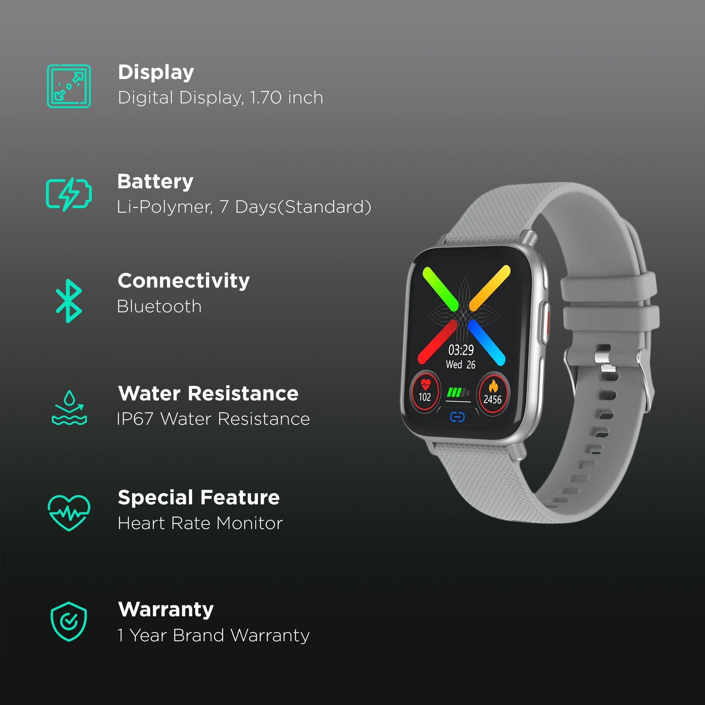 PORTRONICS Kronos X1 Smartwatch with Activity Tracker (43.18mm Digital Display, IP67 Water Resistant, Grey Strap)_2