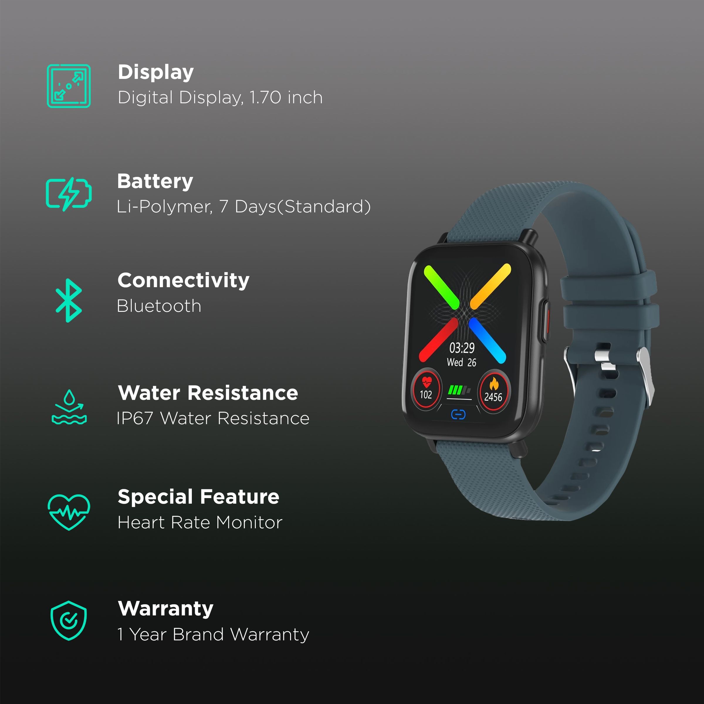PORTRONICS Kronos X1 Smartwatch with Activity Tracker (43.18mm Digital Display, IP67 Water Resistant, Green Strap) PORTRONICS Kronos X1 Smartwatch with Activity Tracker (43.18mm Digital Display, IP67 Water Resistant, Green Strap)_2