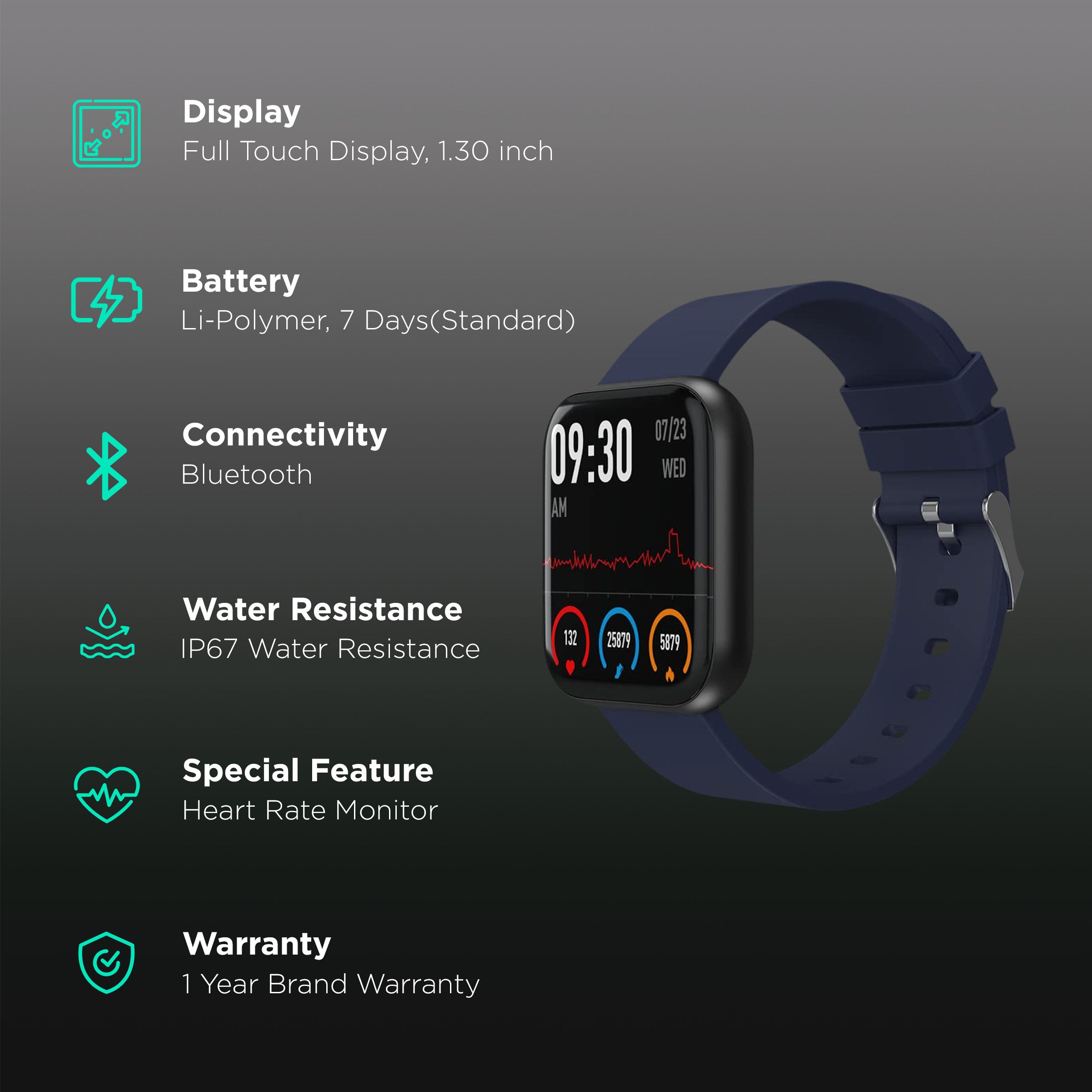 PORTRONICS Kronos X2 Smartwatch with Activity Tracker (33mm Full Touch Display, IP67 Water Resistant, Blue Strap) PORTRONICS Kronos X2 Smartwatch with Activity Tracker (33mm Full Touch Display, IP67 Water Resistant, Blue Strap)_2