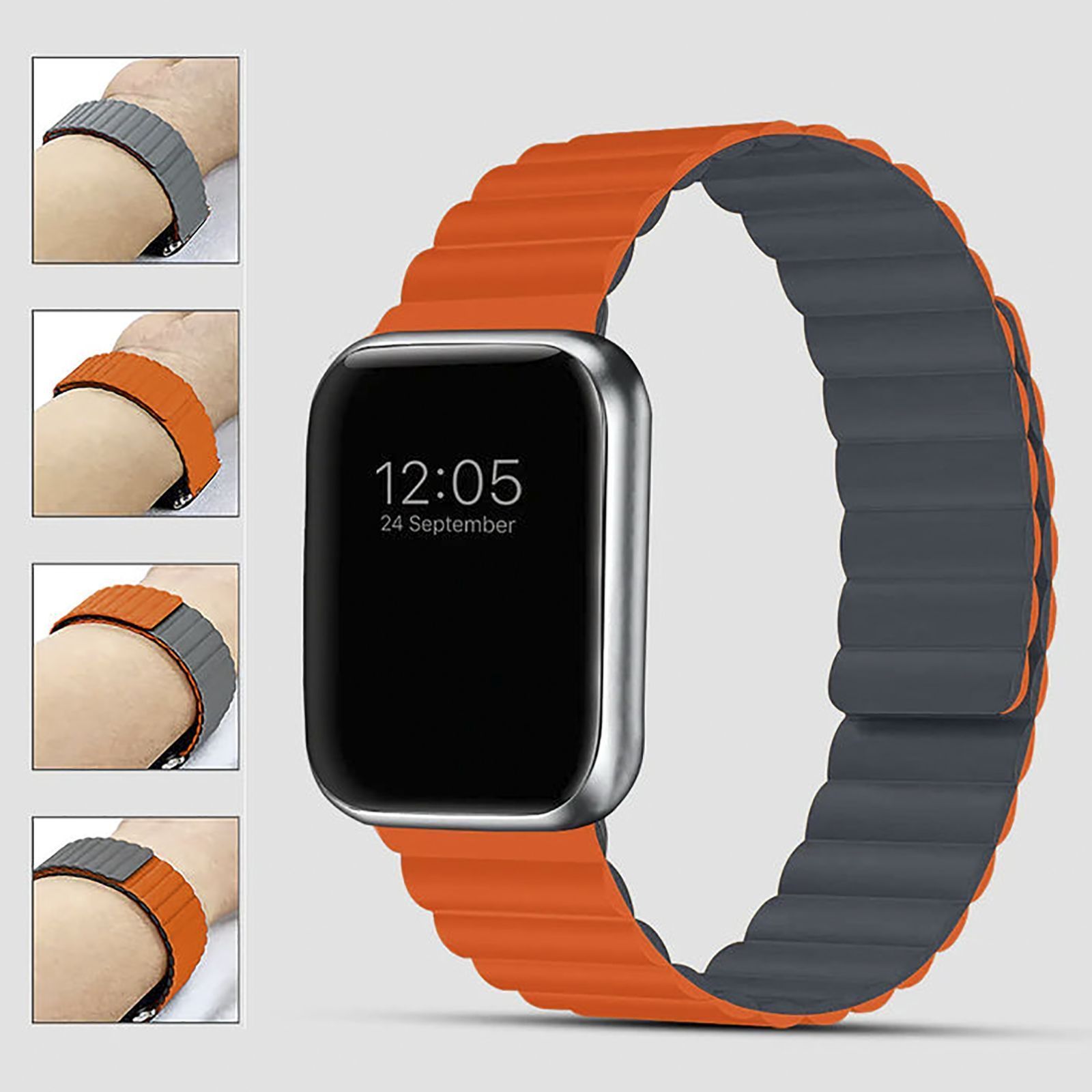GRIPP Reverser Silicone Magnetic Strap for Apple Watch Ultra 2, Ultra, Watch Series SE, 4, 5, 6, 7, 8, 9 & 10 (44mm / 45mm / 46mm / 49mm) (Perfect Fit, Grey & Orange) GRIPP Reverser Silicone Magnetic Strap for Apple Watch Ultra 2, Ultra, Watch Series SE, 4, 5, 6, 7, 8, 9 & 10 (44mm / 45mm / 46mm / 49mm) (Perfect Fit, Grey & Orange)_6