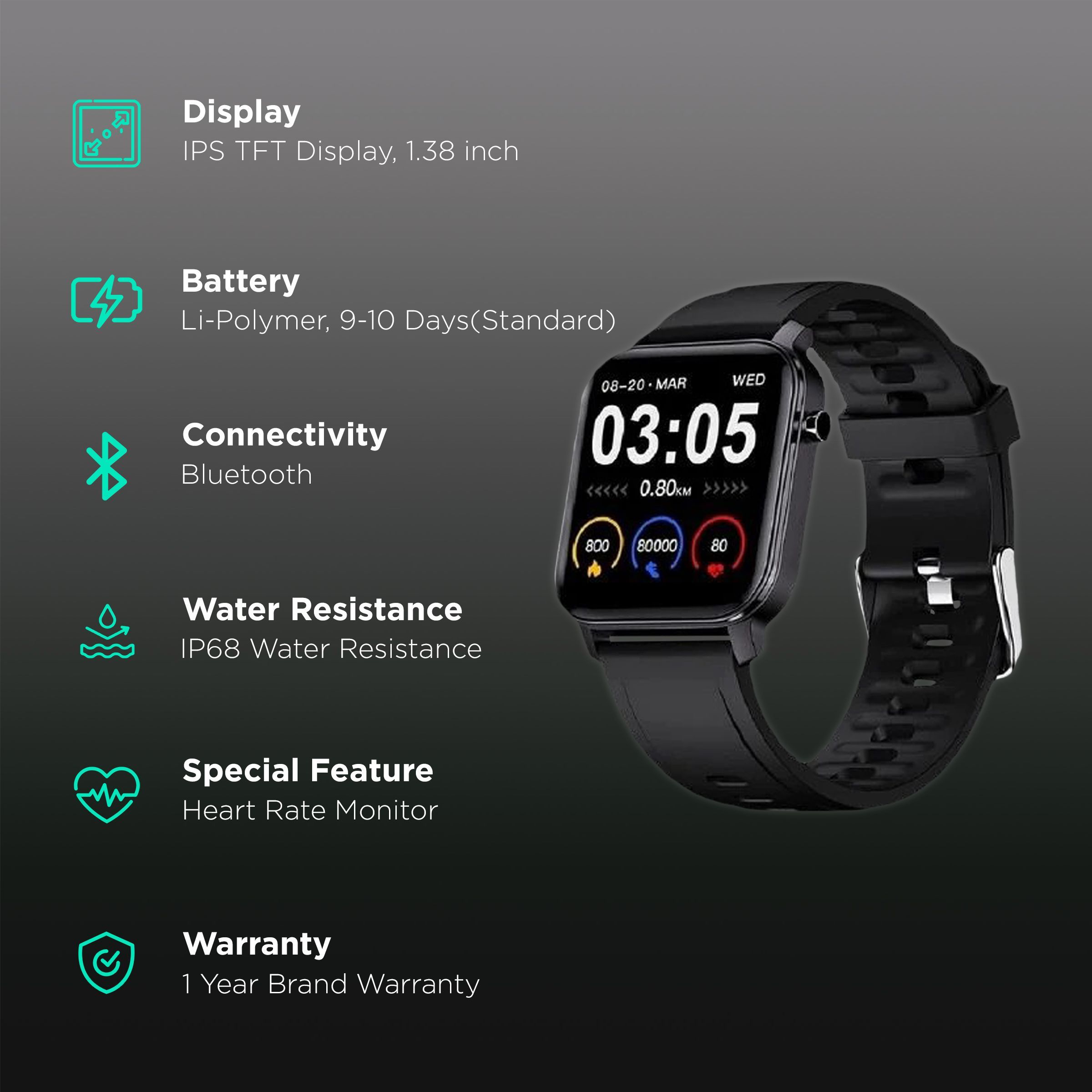 maxima Max Pro X2 Smartwatch with Activity Tracker (35mm TFT IPS Ultra Retina Display, IP68 Water Resistant, Black Strap)_2