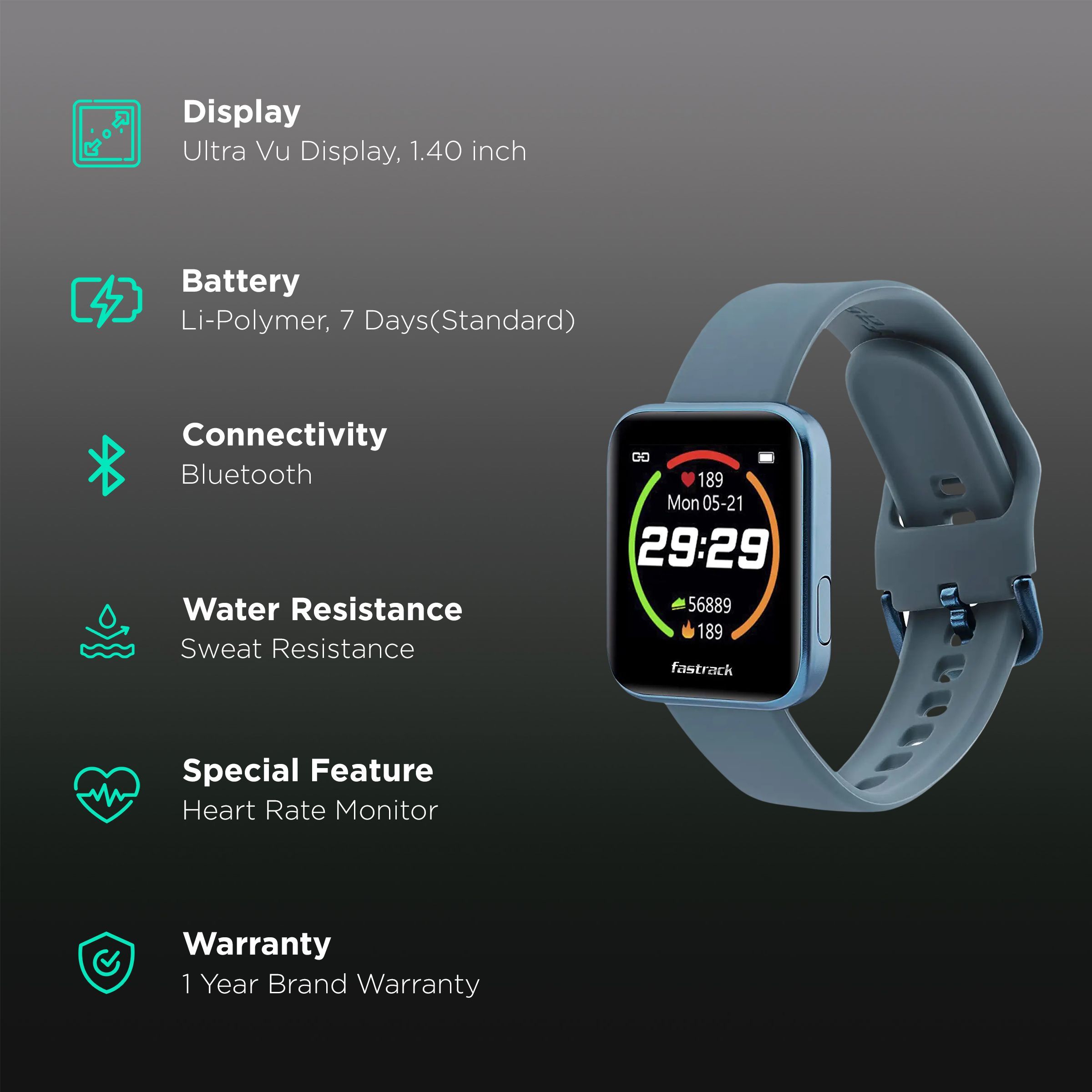 fastrack Reflex Slay Smartwatch with Camera & Music Control (35.56mm Ultra Vu Display, Sweat Resistant, Blue Strap) fastrack Reflex Slay Smartwatch with Camera & Music Control (35.56mm Ultra Vu Display, Sweat Resistant, Blue Strap)_2