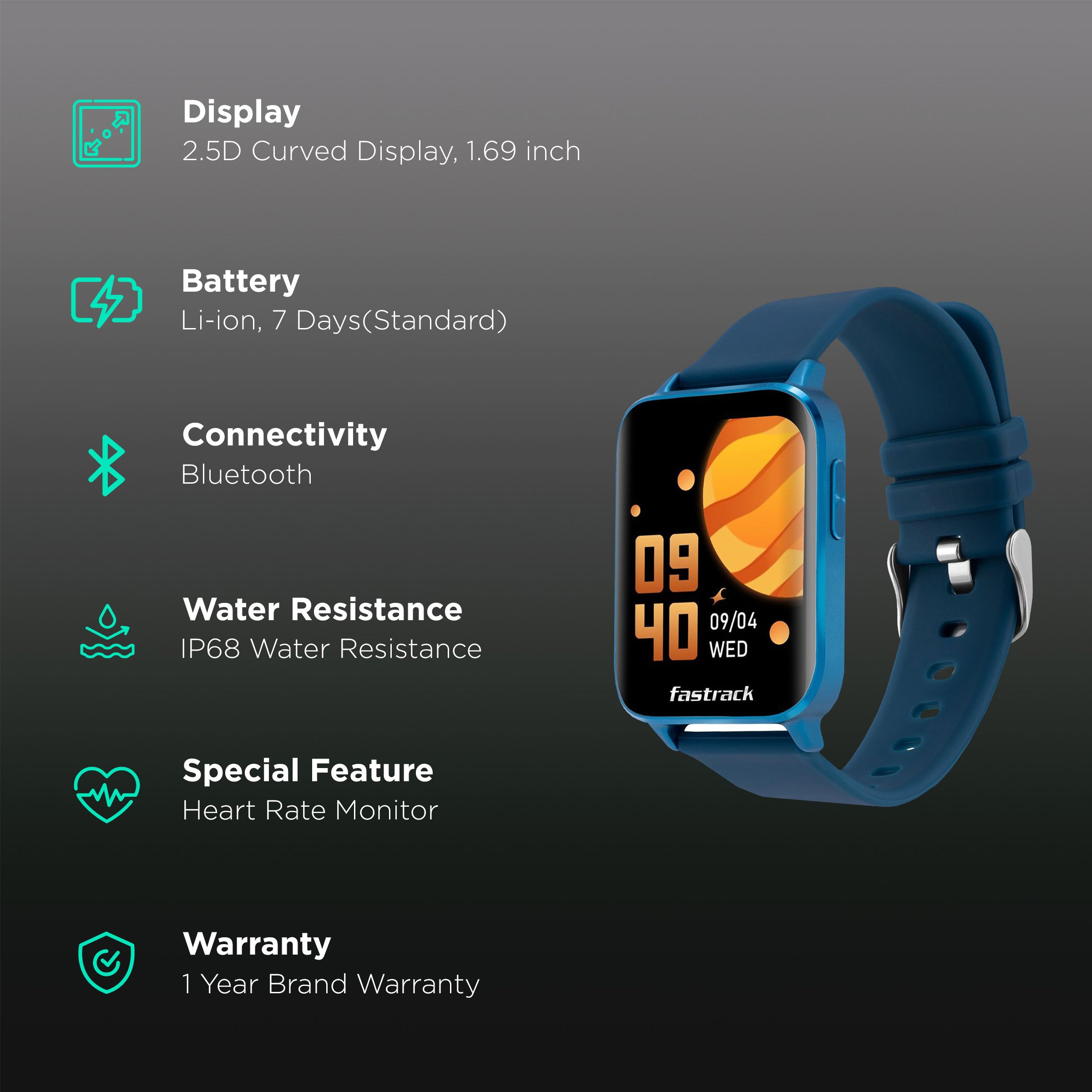 fastrack Reflex Curv Smartwatch with Activity Tracker (42.92mm 2.5D Curved Display, IP68 Water Resistant, Blue Strap)_2