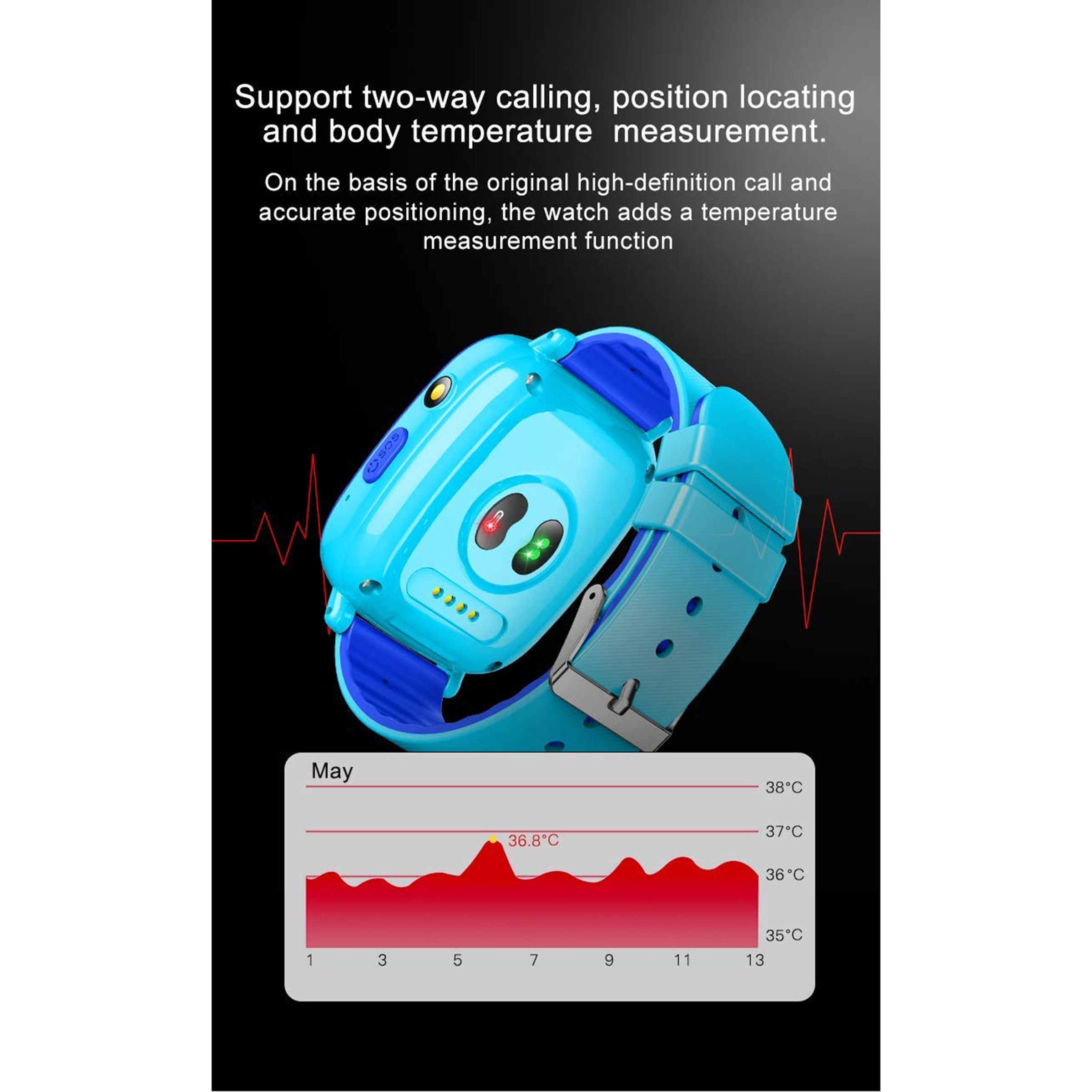 sekyo Carepal Smartwatch with GPS (36mm LED Display, 10 Metre Water Resistant, Blue Strap)_9