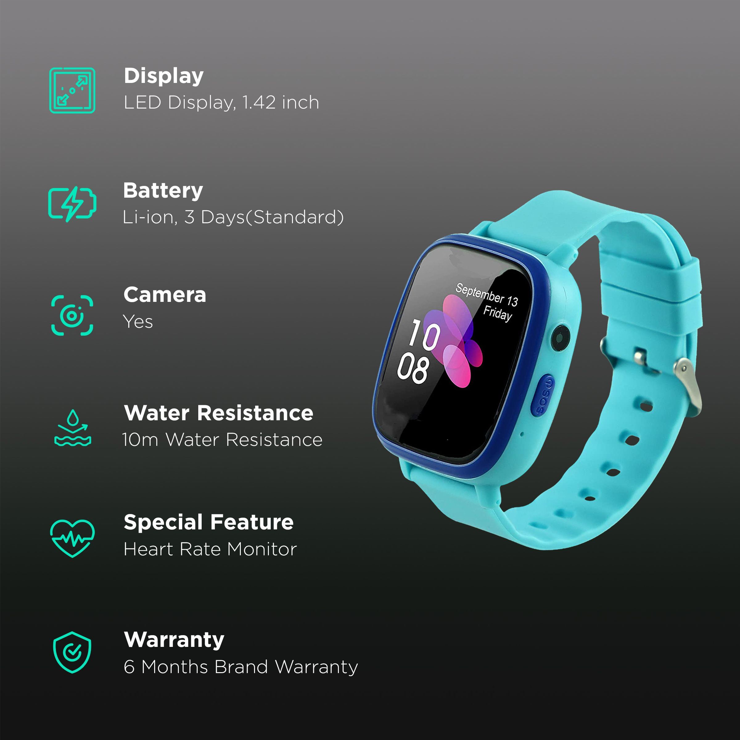 sekyo Carepal Smartwatch with GPS (36mm LED Display, 10 Metre Water Resistant, Blue Strap)_2