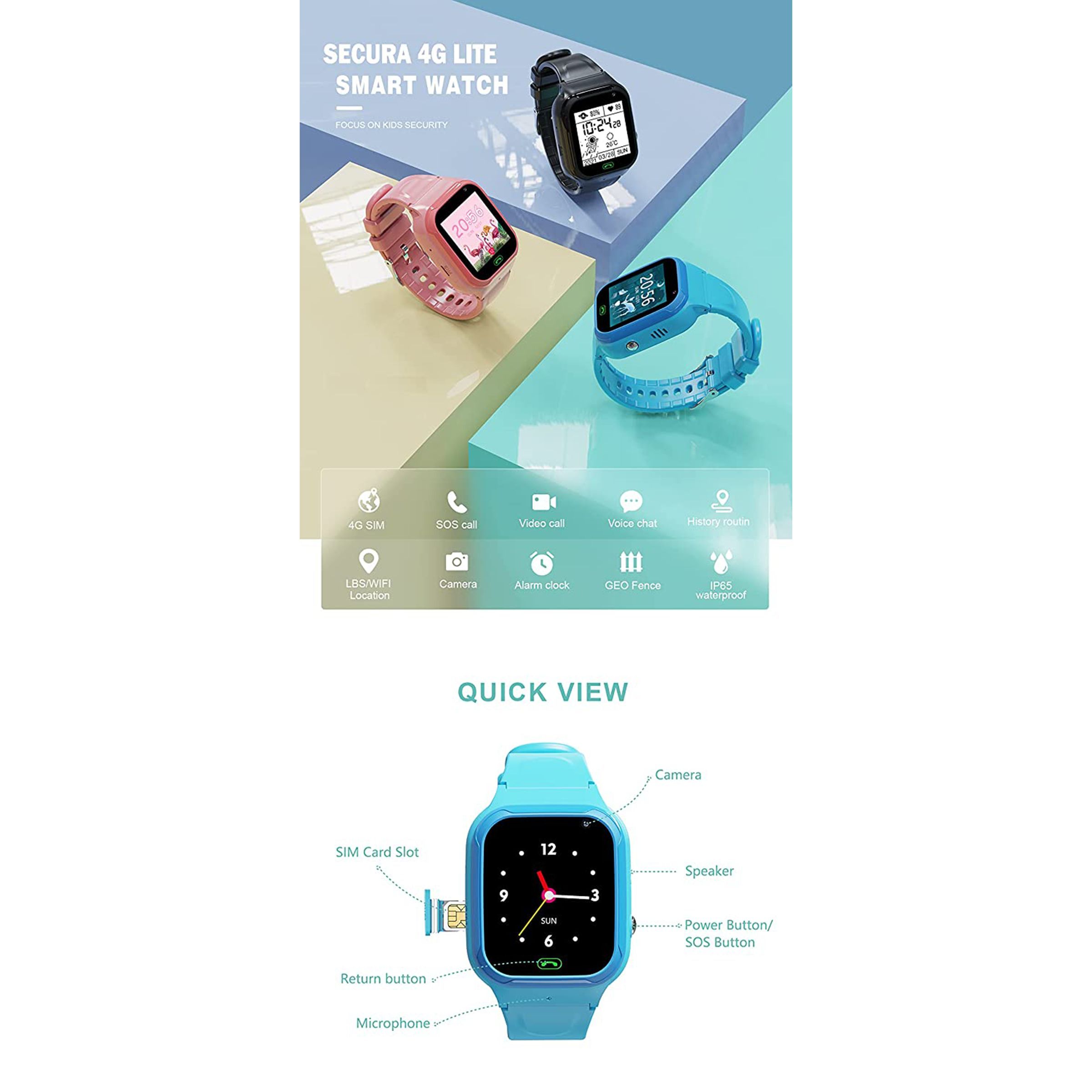 sekyo Secura 4G Lite Smartwatch with Camera Control (36mm LCD Display, Water Resistant, Pink Strap)_8
