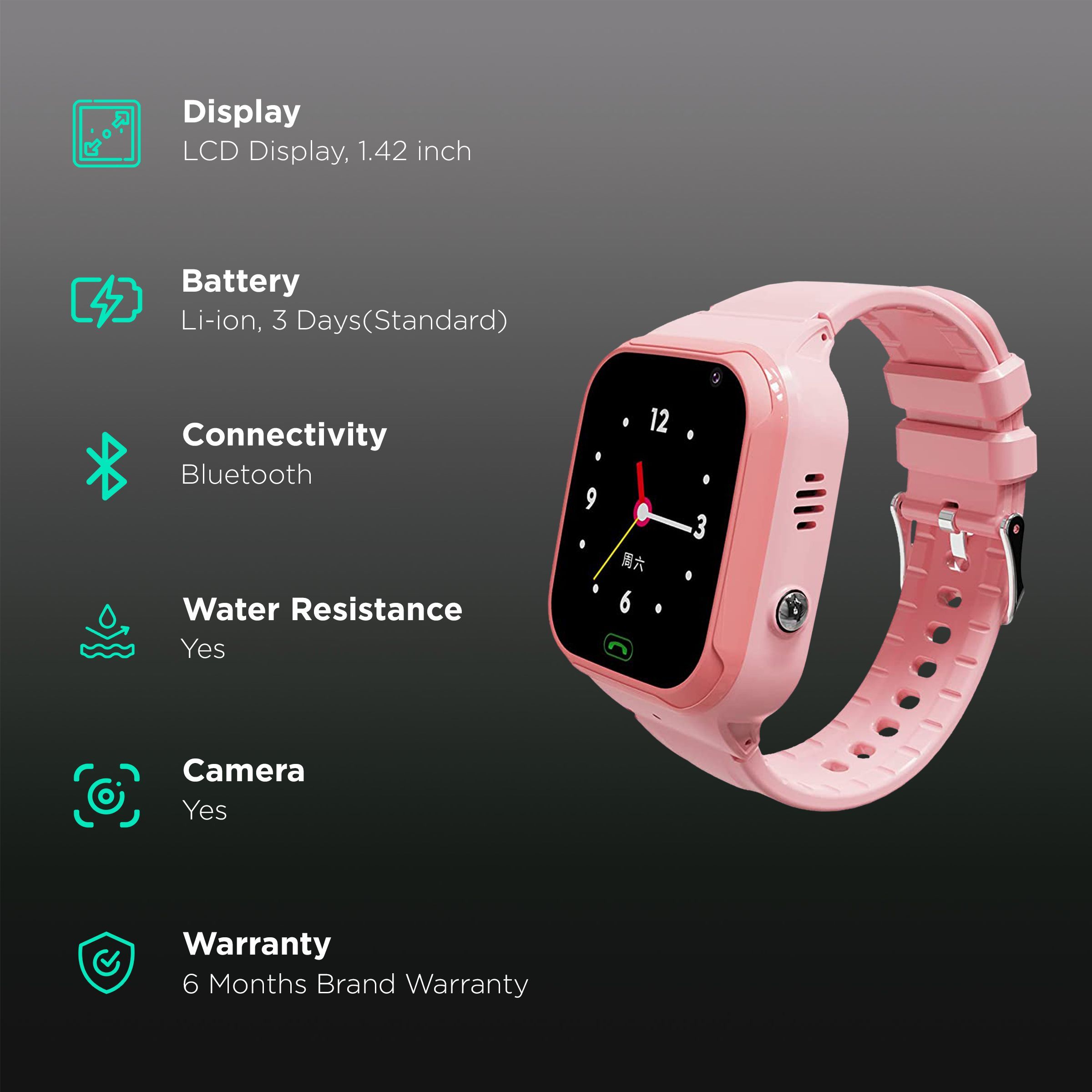 sekyo Secura 4G Lite Smartwatch with Camera Control (36mm LCD Display, Water Resistant, Pink Strap)_2