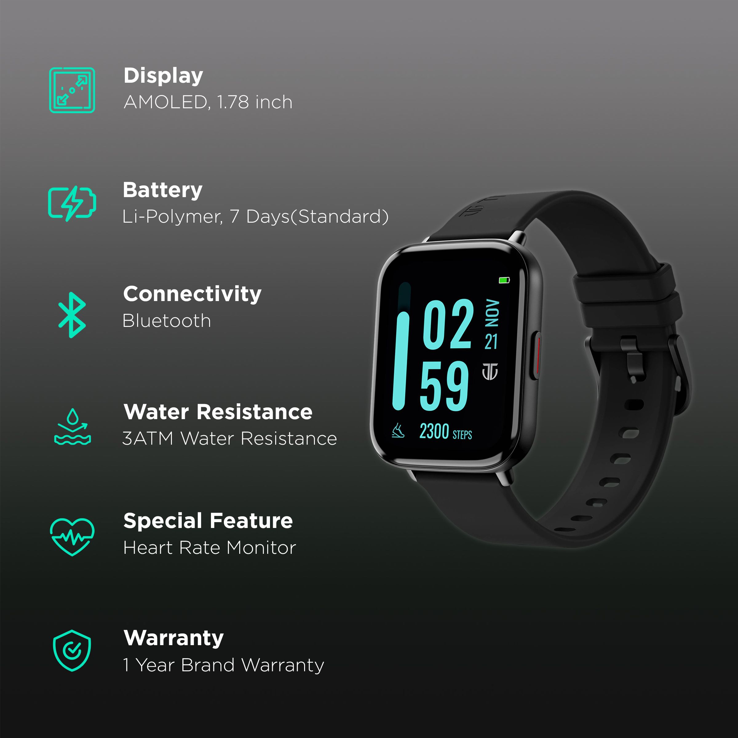 TITAN Smart 2 Smartwatch with Camera & Music Control (45.21mm AMOLED Display, 3ATM Water Resistant, Black Strap)_2