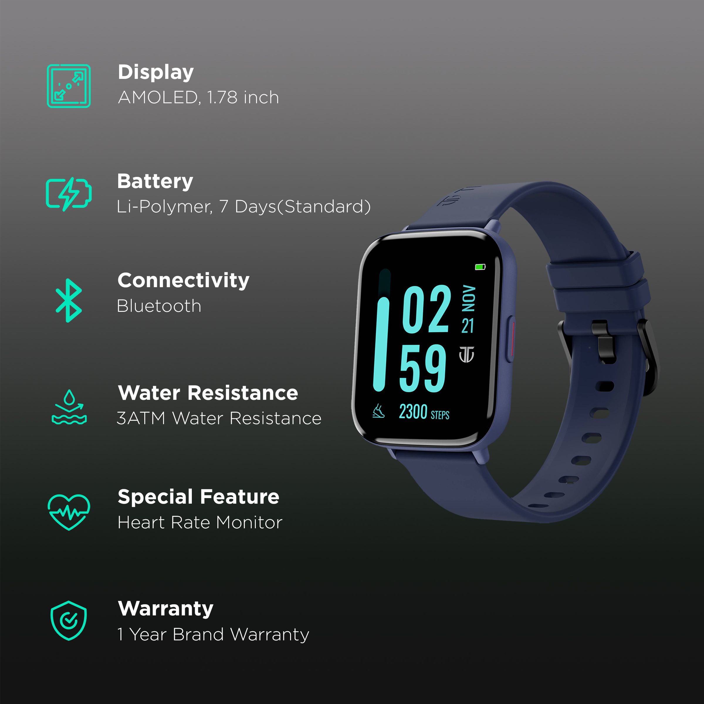 TITAN Smart 2 Smartwatch with Camera & Music Control (45.21mm AMOLED Display, 3ATM Water Resistant, Blue Strap)_2