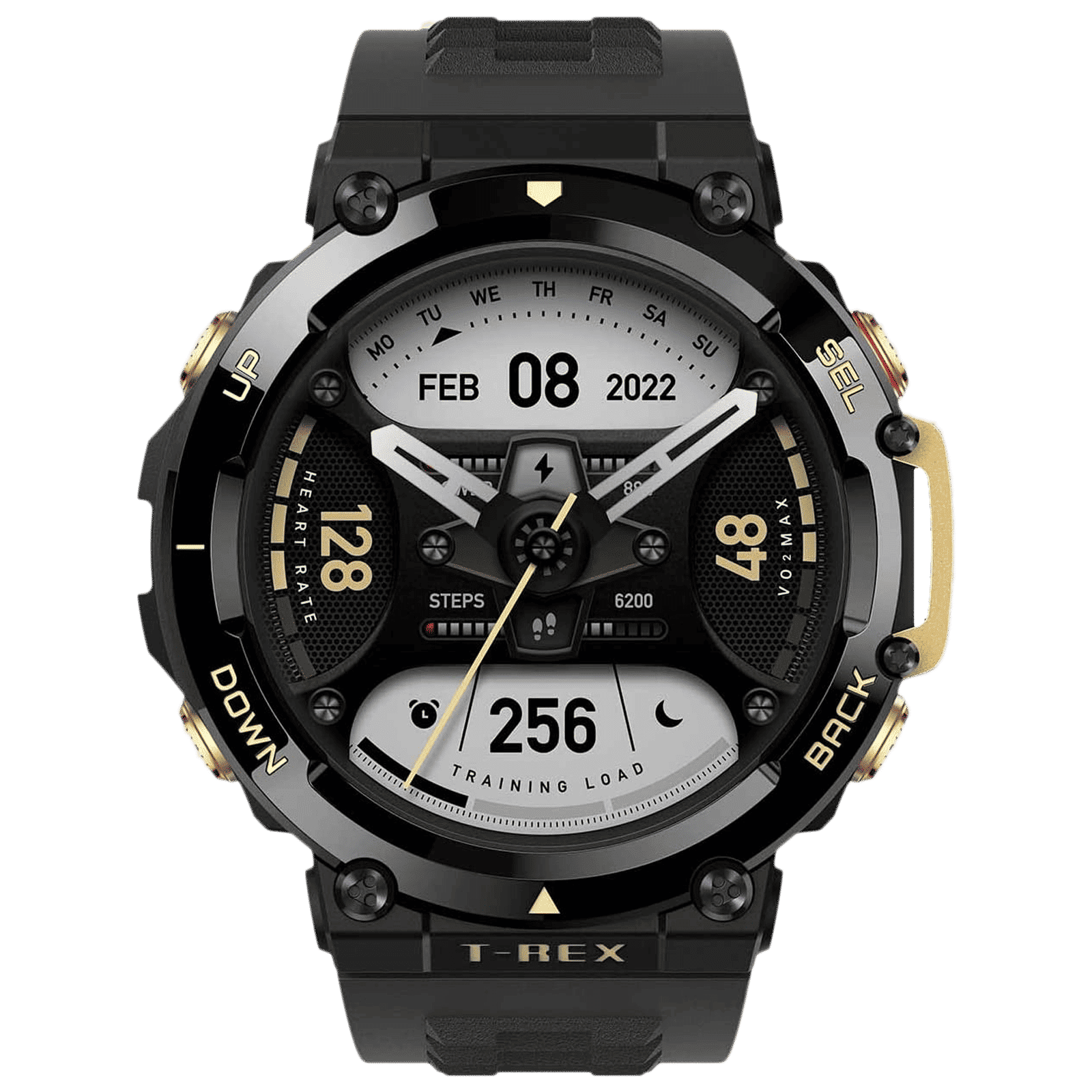 amazfit T-Rex 2 Smartwatch with Activity Tracker (35.3mm AMOLED Display, 10ATM Water Resistant, Astro Black Gold Strap)_1