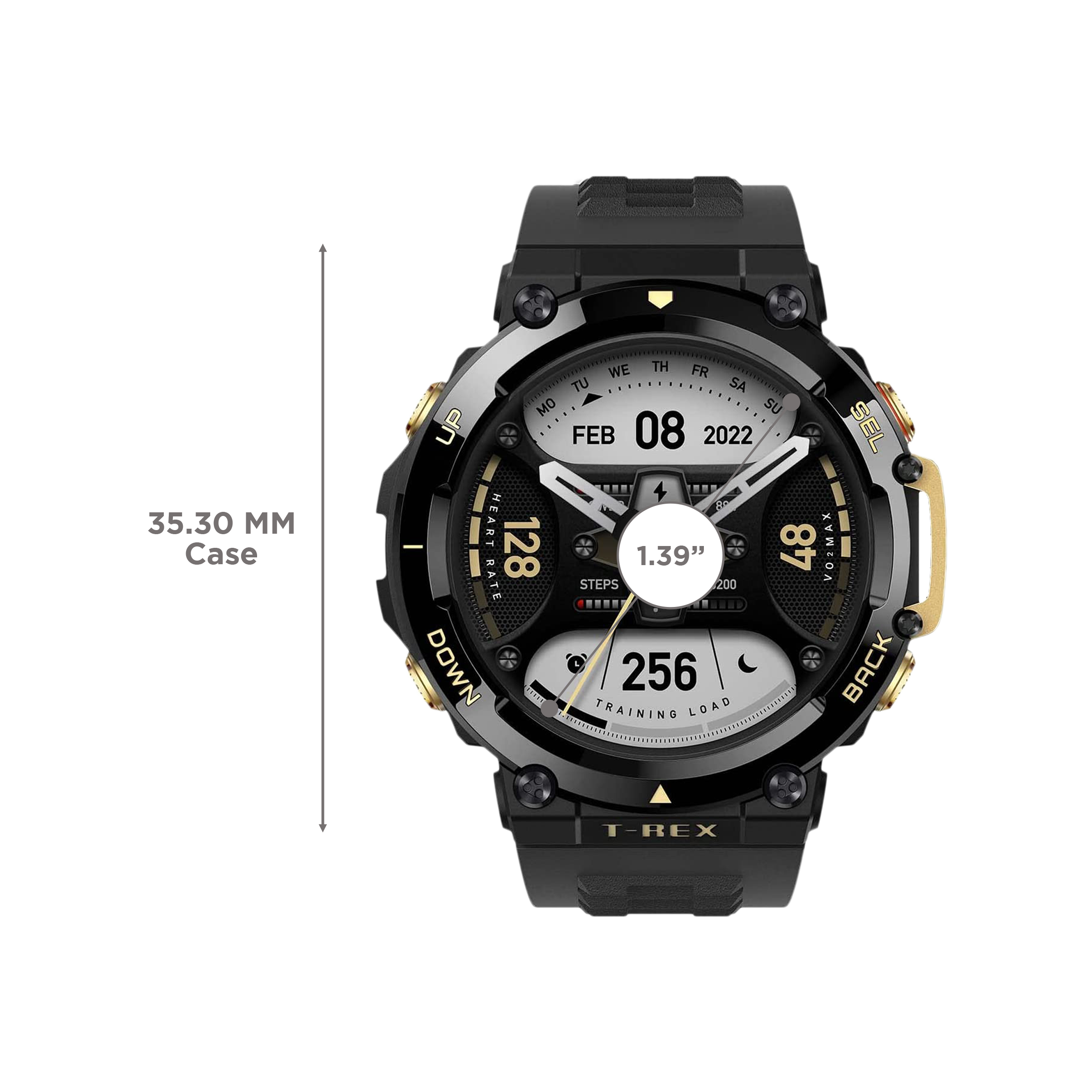 amazfit T-Rex 2 Smartwatch with Activity Tracker (35.3mm AMOLED Display, 10ATM Water Resistant, Astro Black Gold Strap)_3