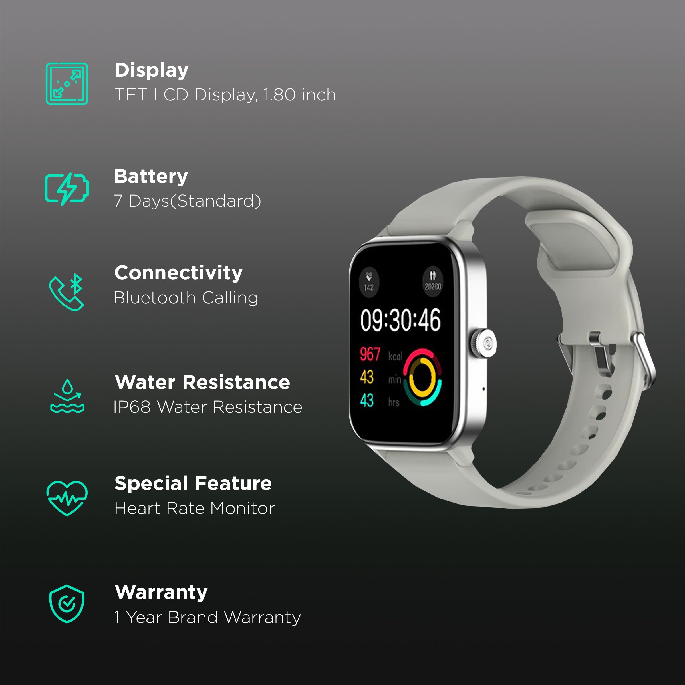 noise ColorFit Pro 4 Max Smartwatch with Bluetooth Calling (45.72mm TFT Display, IP68 Water Resistant, Grey Strap)_2