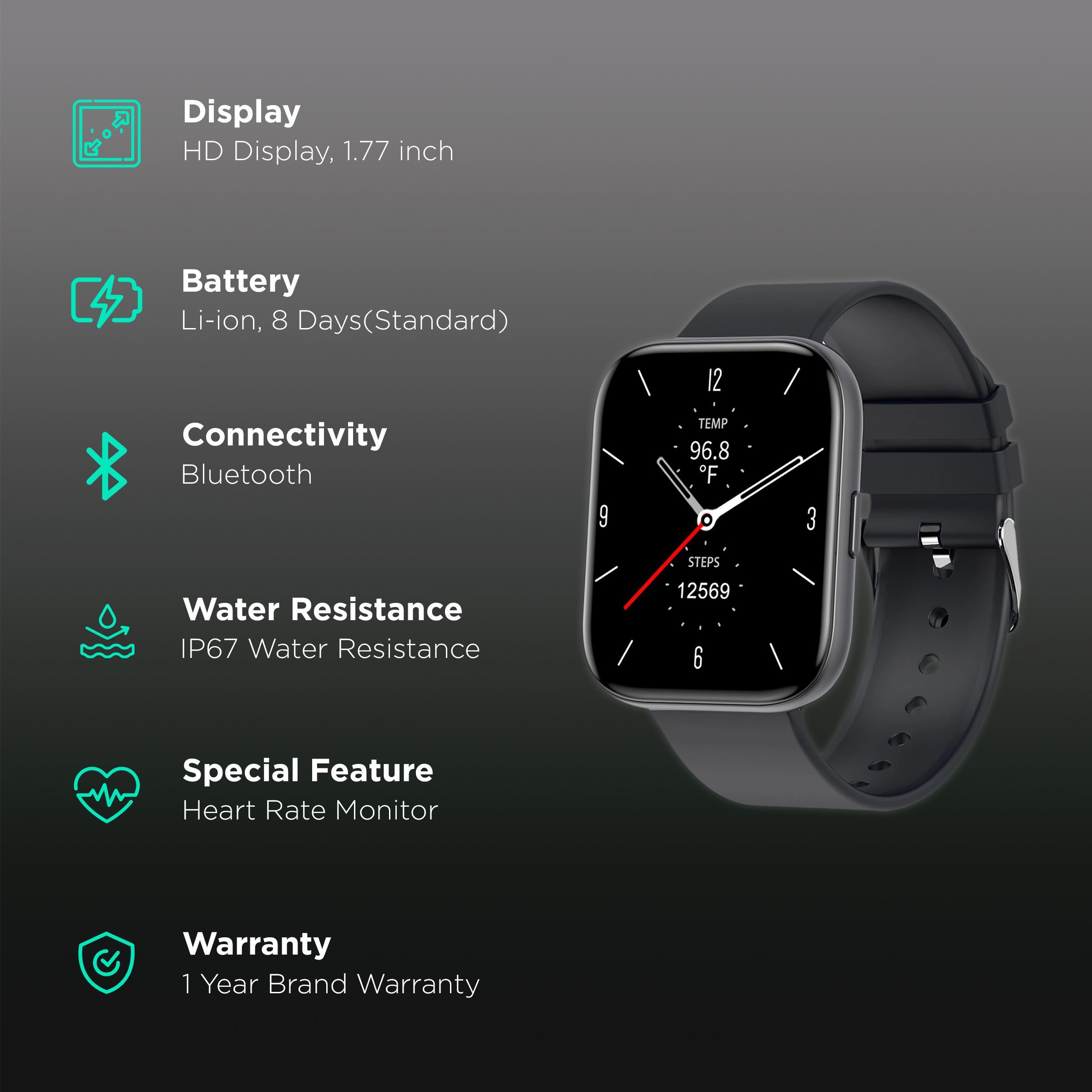 Fire-Boltt Mercury BSW006 Smartwatch with Camera & Music Control (45mm HD Display, IP67 Water Resistant, Black Strap)_2