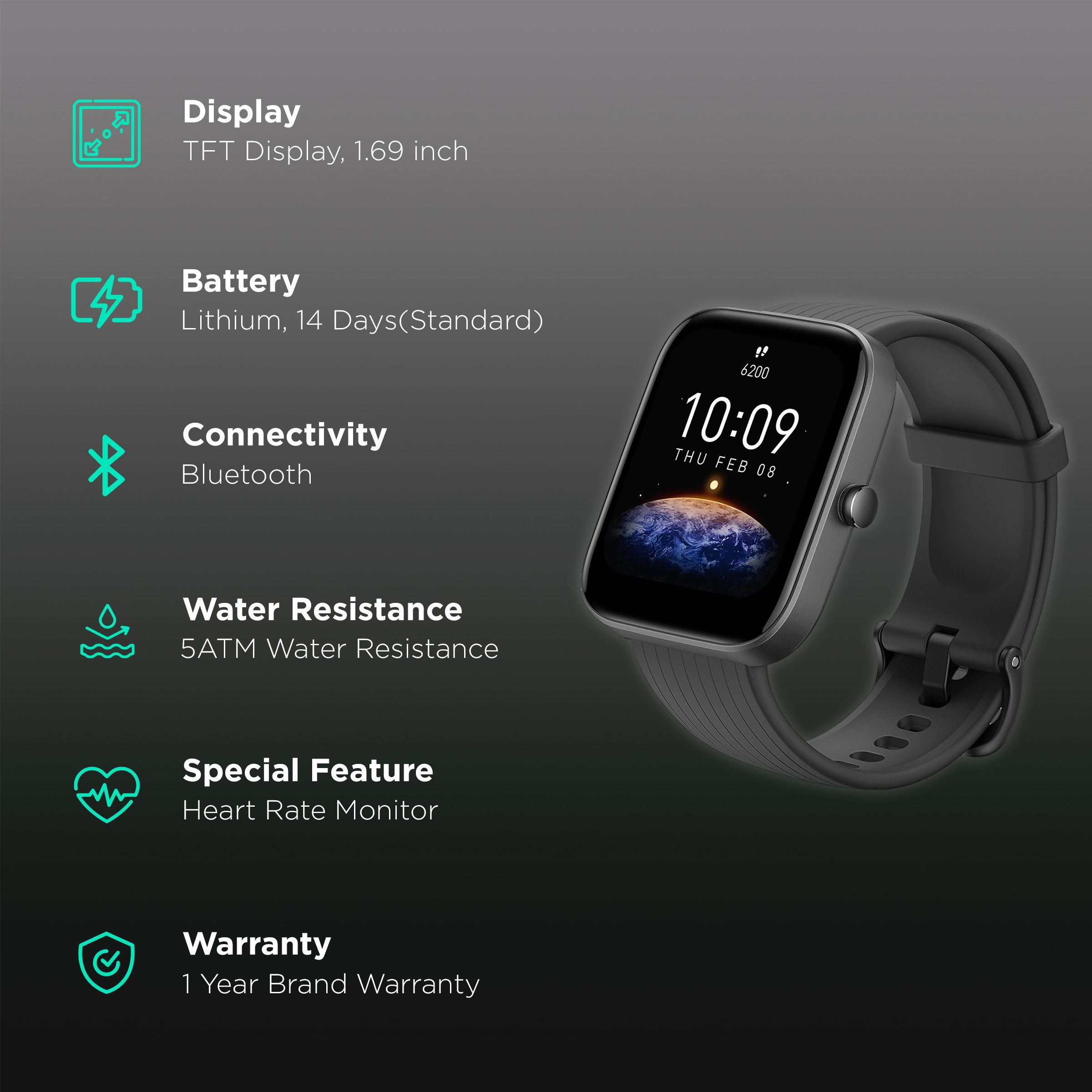 amazfit Bip 3 Pro Smartwatch with Activity Tracker (42.92mm TFT Display, 5ATM Water Resistant, Black Strap)_2