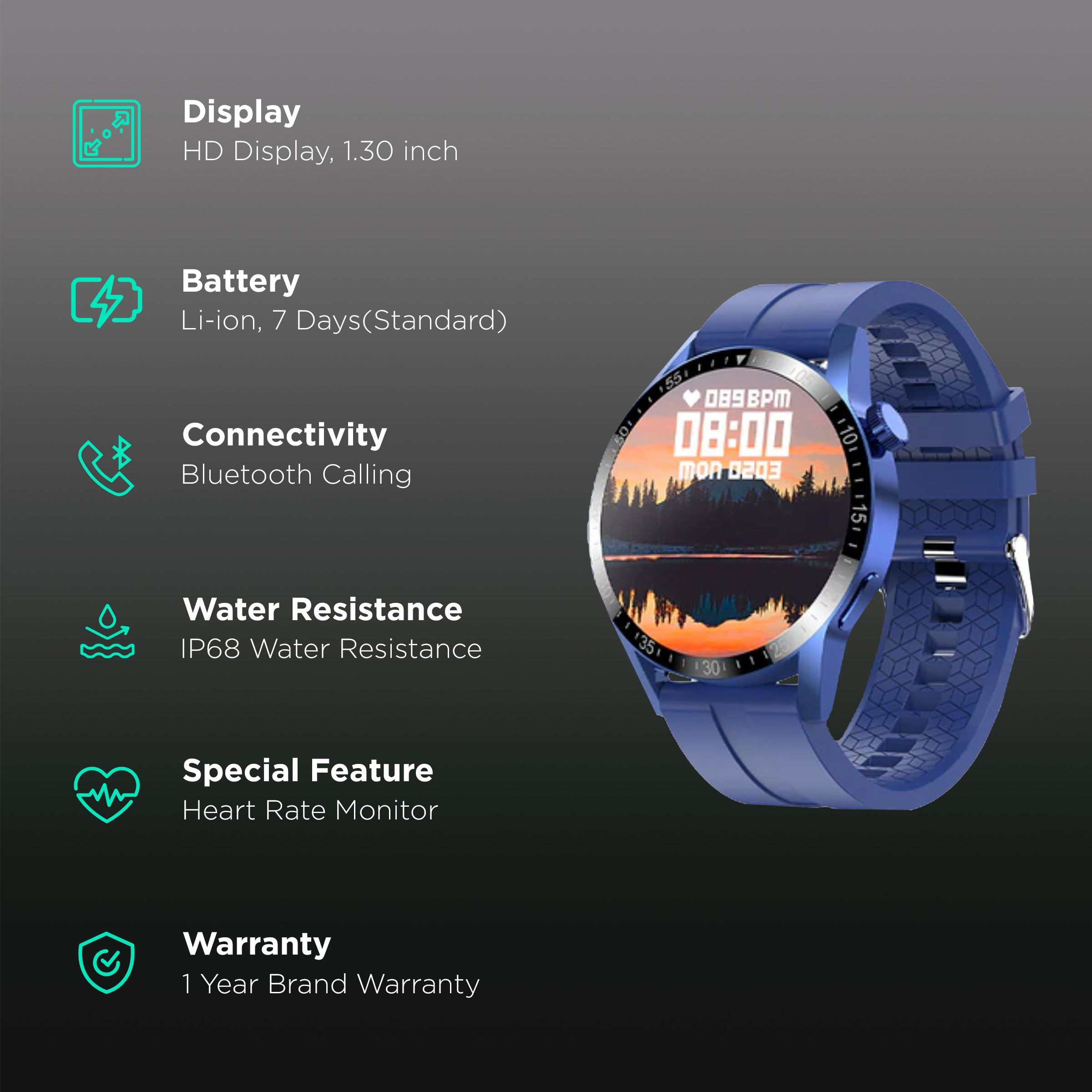 FIRE-BOLTT Talk Pro BSW038 Smartwatch with Bluetooth Calling (33mm HD Display, IP68 Water Resistant, Blue Strap)_2