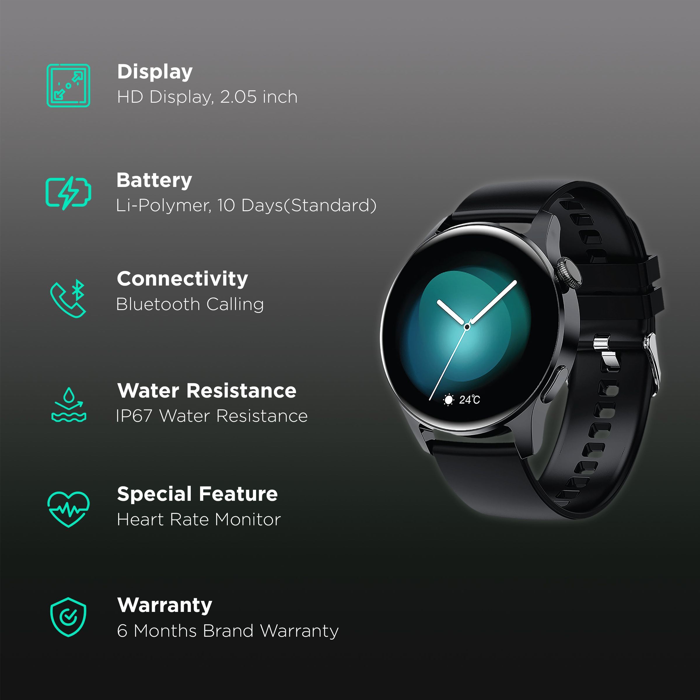 HAMMER Pulse 4.0 Smartwatch with Bluetooth Calling (52mm HD Display, IP67 Water Resistant, Black Strap)_2