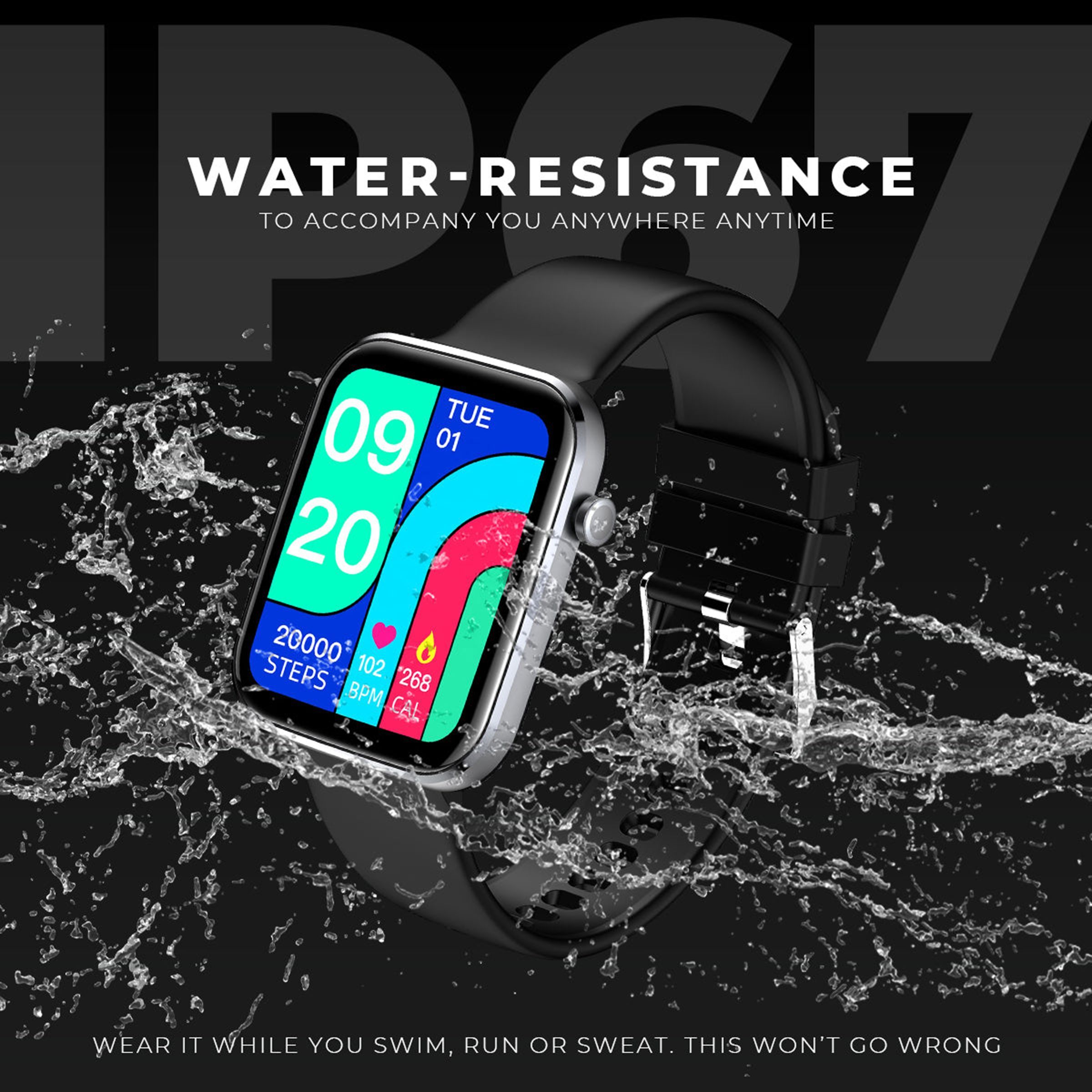 JUST CORSECA Sportivo Smartwatch with Activity Tracker (42.92mm HD LCD Display, IP67 Water Resistant, Black Strap)_7