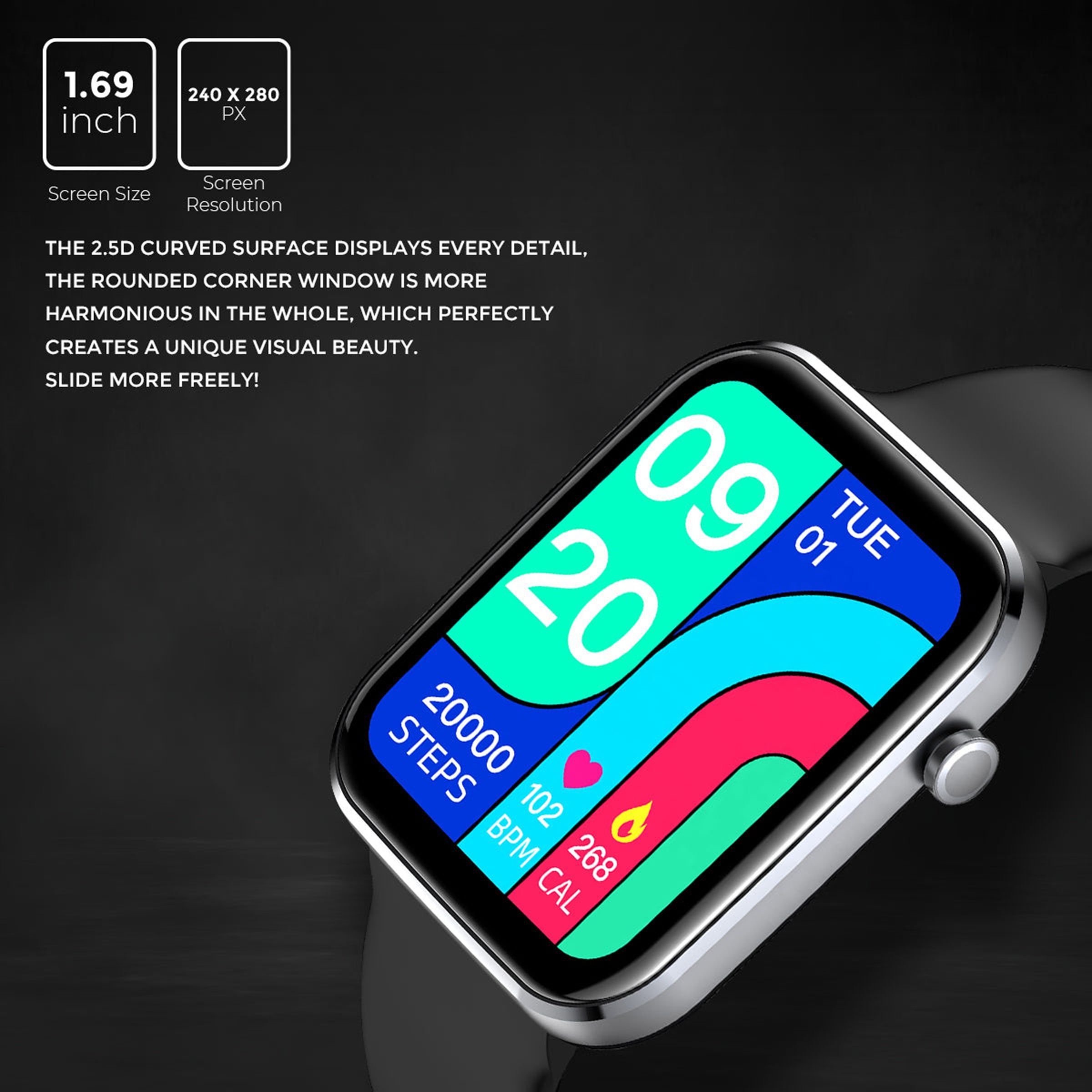 JUST CORSECA Sportivo Smartwatch with Activity Tracker (42.92mm HD LCD Display, IP67 Water Resistant, Black Strap)_9