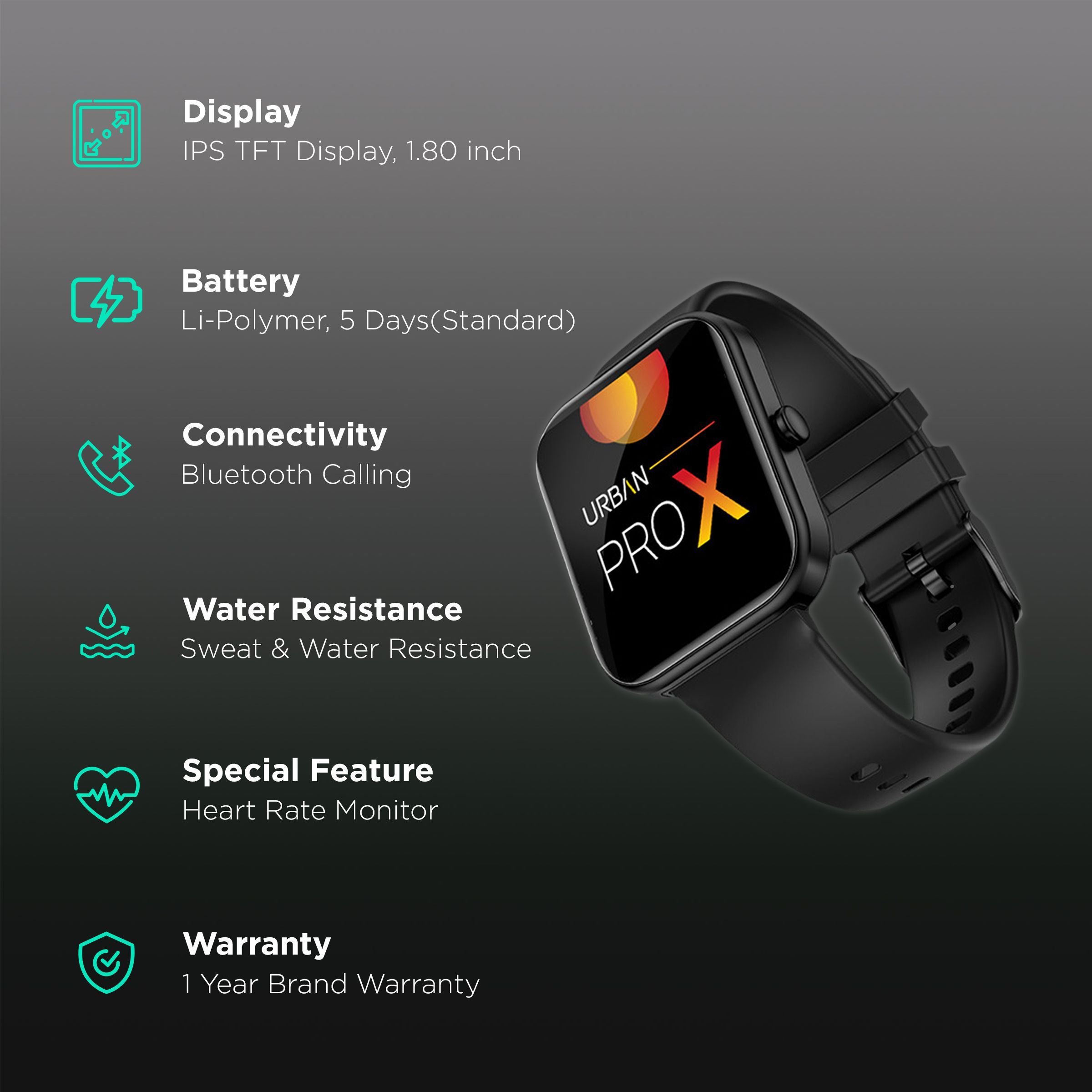 in base Urban PRO X Smartwatch with Bluetooth Calling (45.72mm IPS TFT Display, Water Resistant, Black Strap)_2