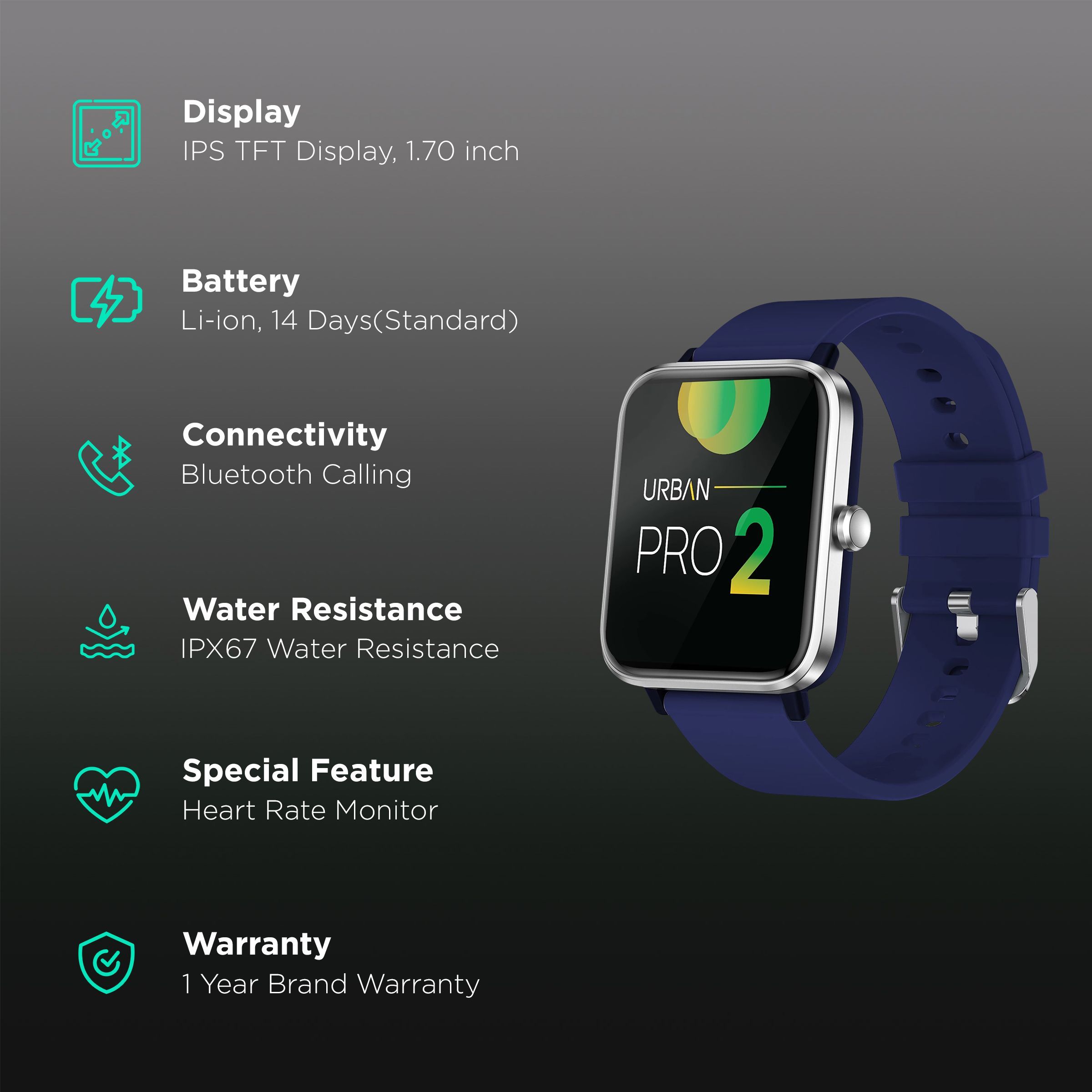 in base Urban PRO 2 Smartwatch with Bluetooth Calling (43.18mm IPS TFT Display, IPX67 Water Resistant, Navy Blue Strap)_2