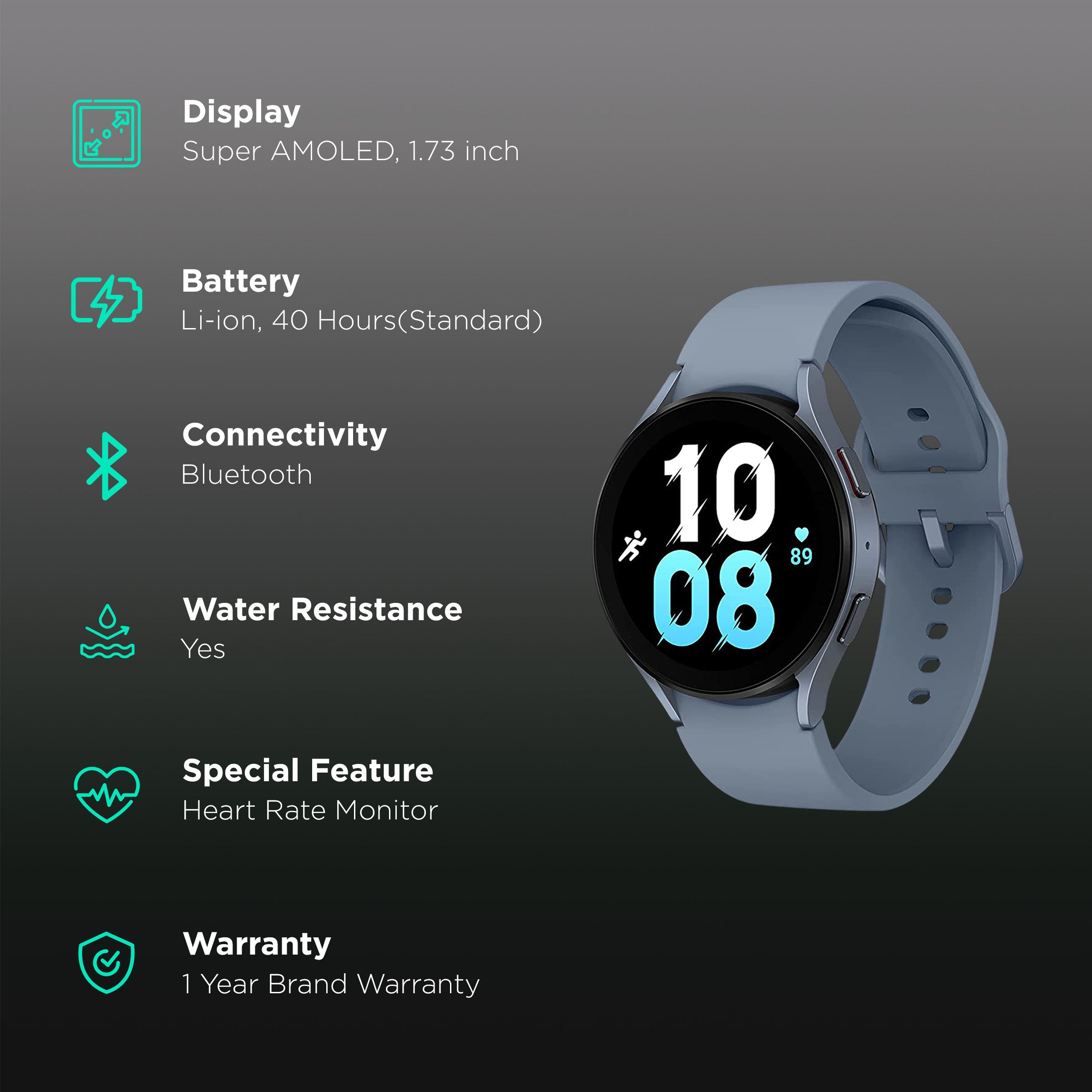 SAMSUNG Galaxy Watch5 GPS+Wi-Fi+Bluetooth Wear OS Smartwatch (44mm Super AMOLED Display, Water Resistant, Sapphire Strap)_2