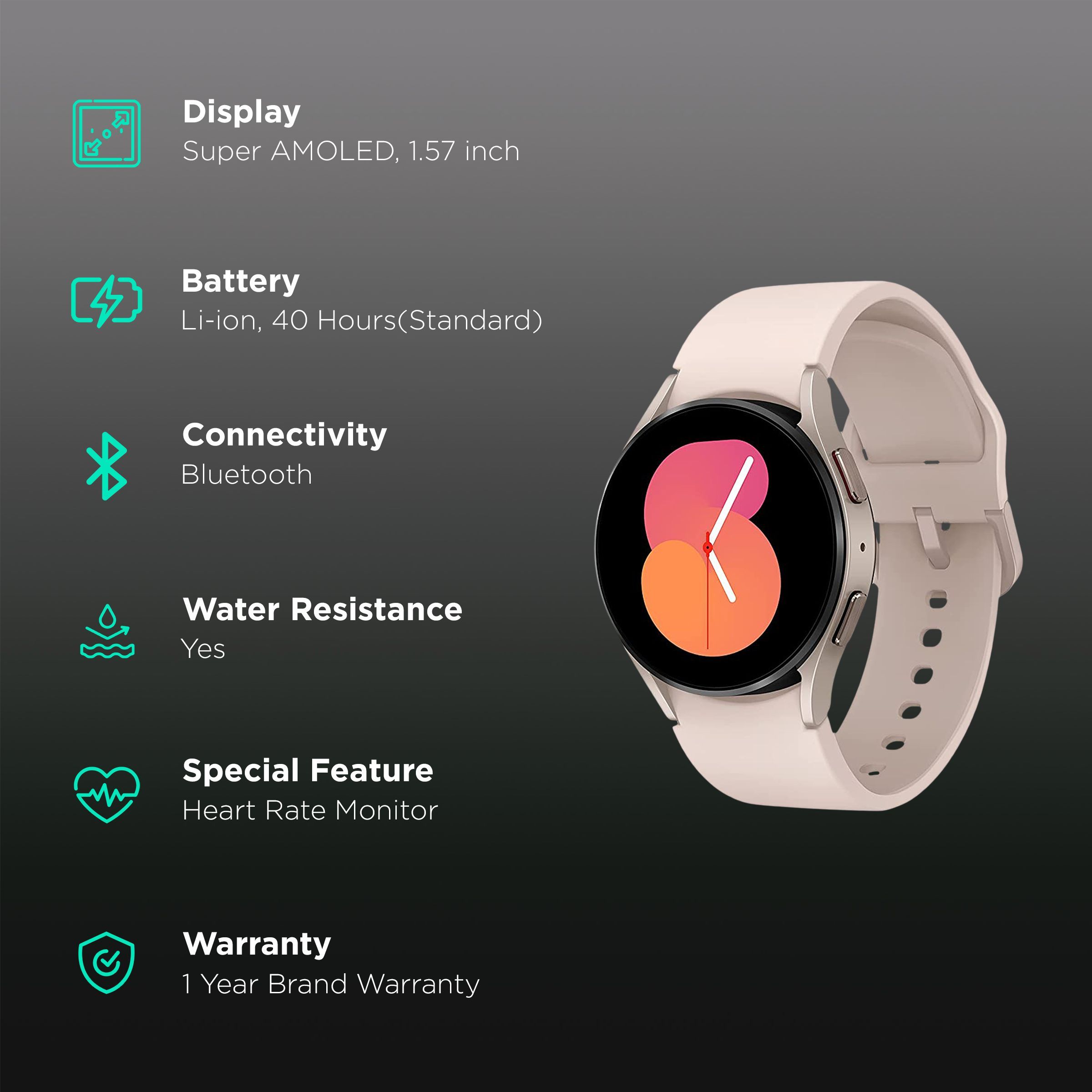 SAMSUNG Galaxy Watch5 GPS+Wi-Fi+4G SIM+Bluetooth Wear OS Smartwatch (40mm Super AMOLED Display, Water Resistant, Pink Gold Strap) SAMSUNG Galaxy Watch5 GPS+Wi-Fi+4G SIM+Bluetooth Wear OS Smartwatch (40mm Super AMOLED Display, Water Resistant, Pink Gold Strap)_2