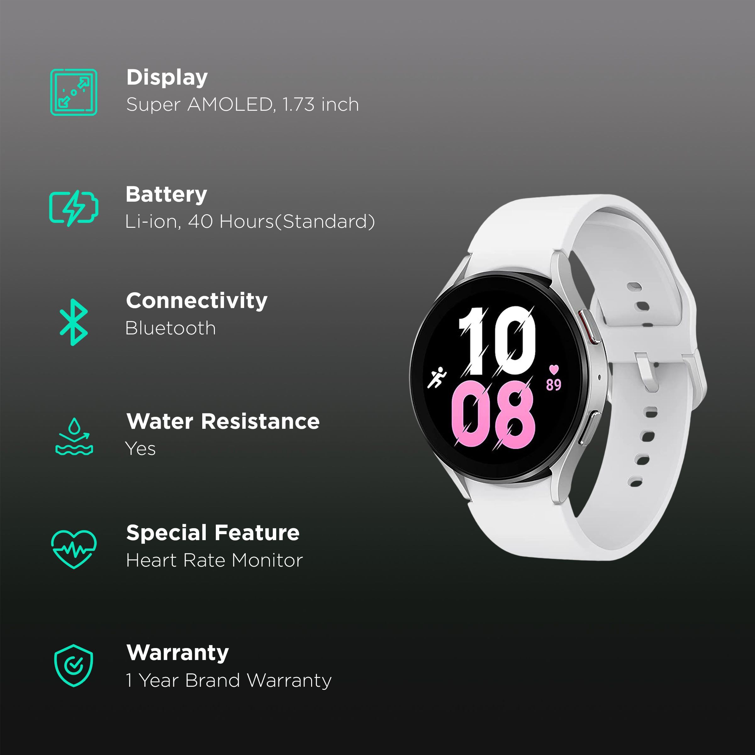 SAMSUNG Galaxy Watch5 GPS+Wi-Fi+4G SIM+Bluetooth Wear OS Smartwatch (44mm Super AMOLED Display, Water Resistant, Silver Strap)_2