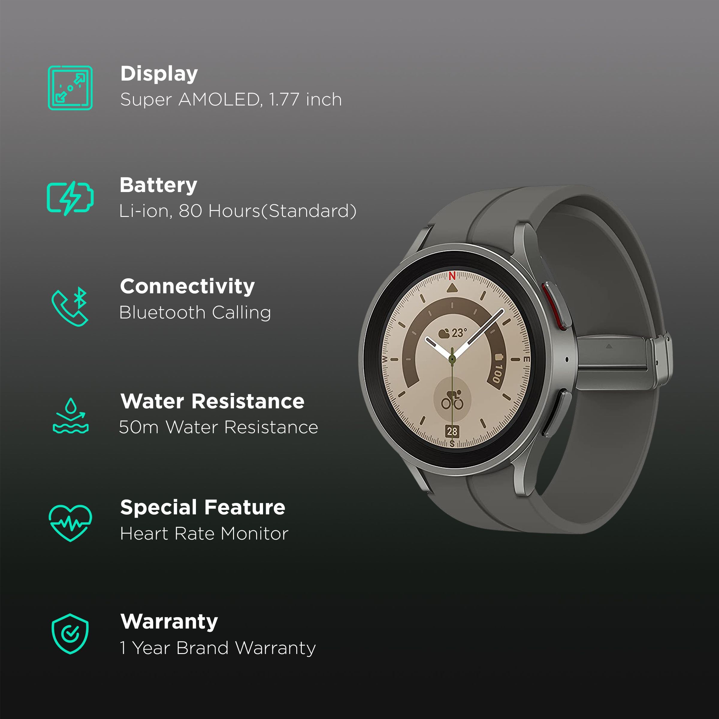 SAMSUNG Galaxy Watch5 Pro GPS+Wi-Fi+Bluetooth Wear OS Smartwatch (45mm Super AMOLED Display, Water Resistant, Grey Titanium Strap)_2