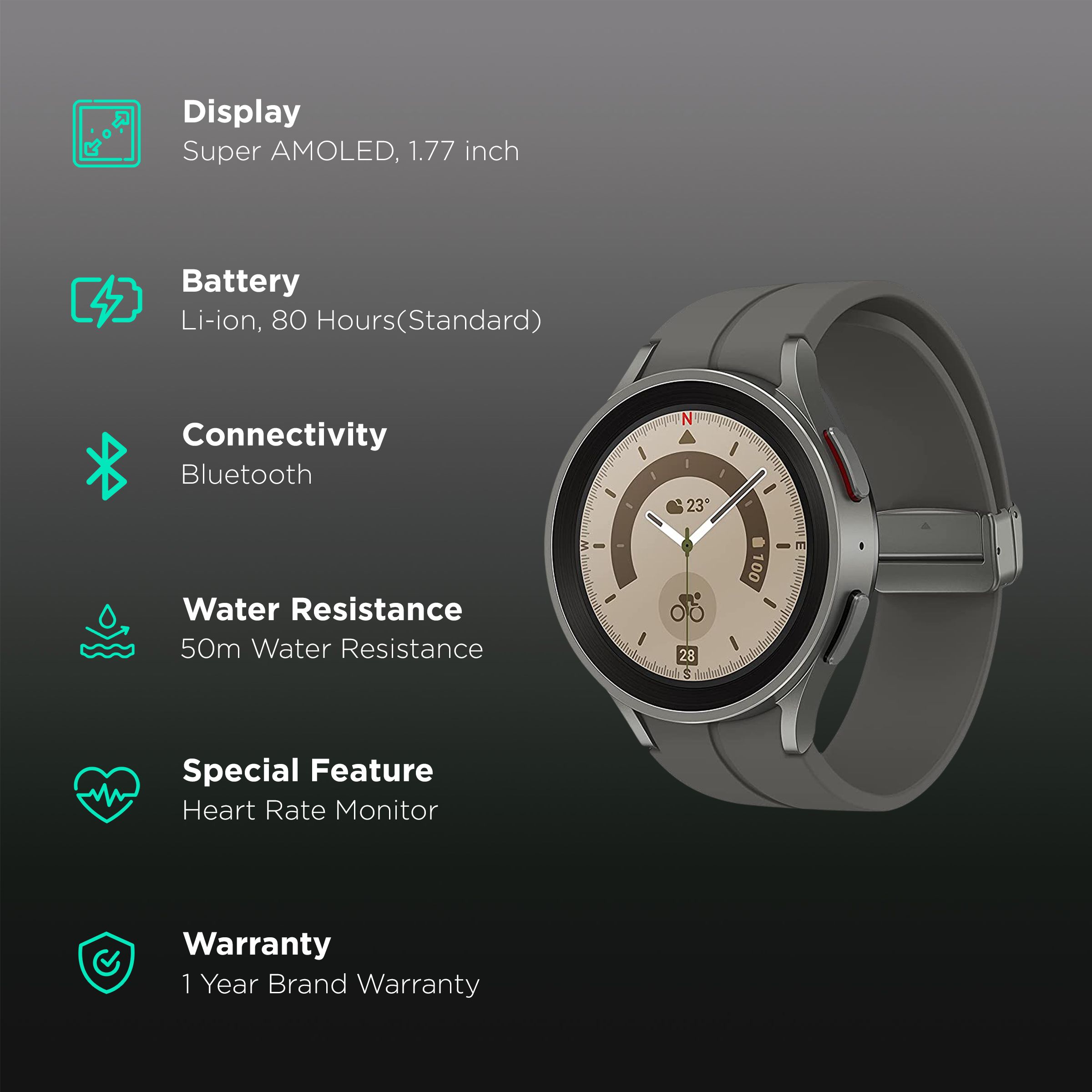 SAMSUNG Galaxy Watch5 Pro GPS+Wi-Fi+4G SIM+Bluetooth Wear OS Smartwatch (45mm Super AMOLED Display, Water Resistant, Grey Titanium Strap)_2