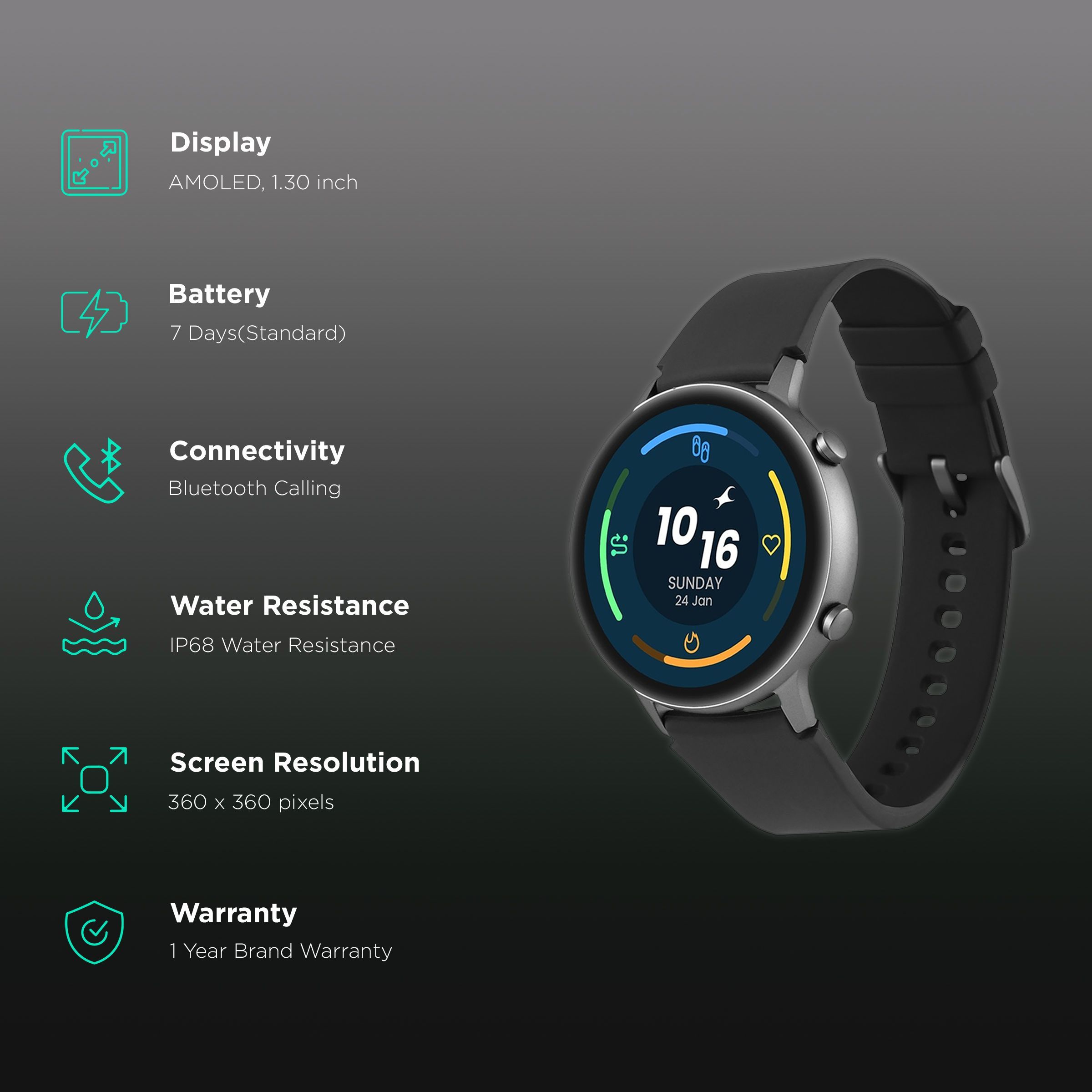 fastrack Reflex Play Plus Smartwatch with Bluetooth Calling (33.02mm AMOLED Display, IP68 Water Resistant, Black Strap)_2