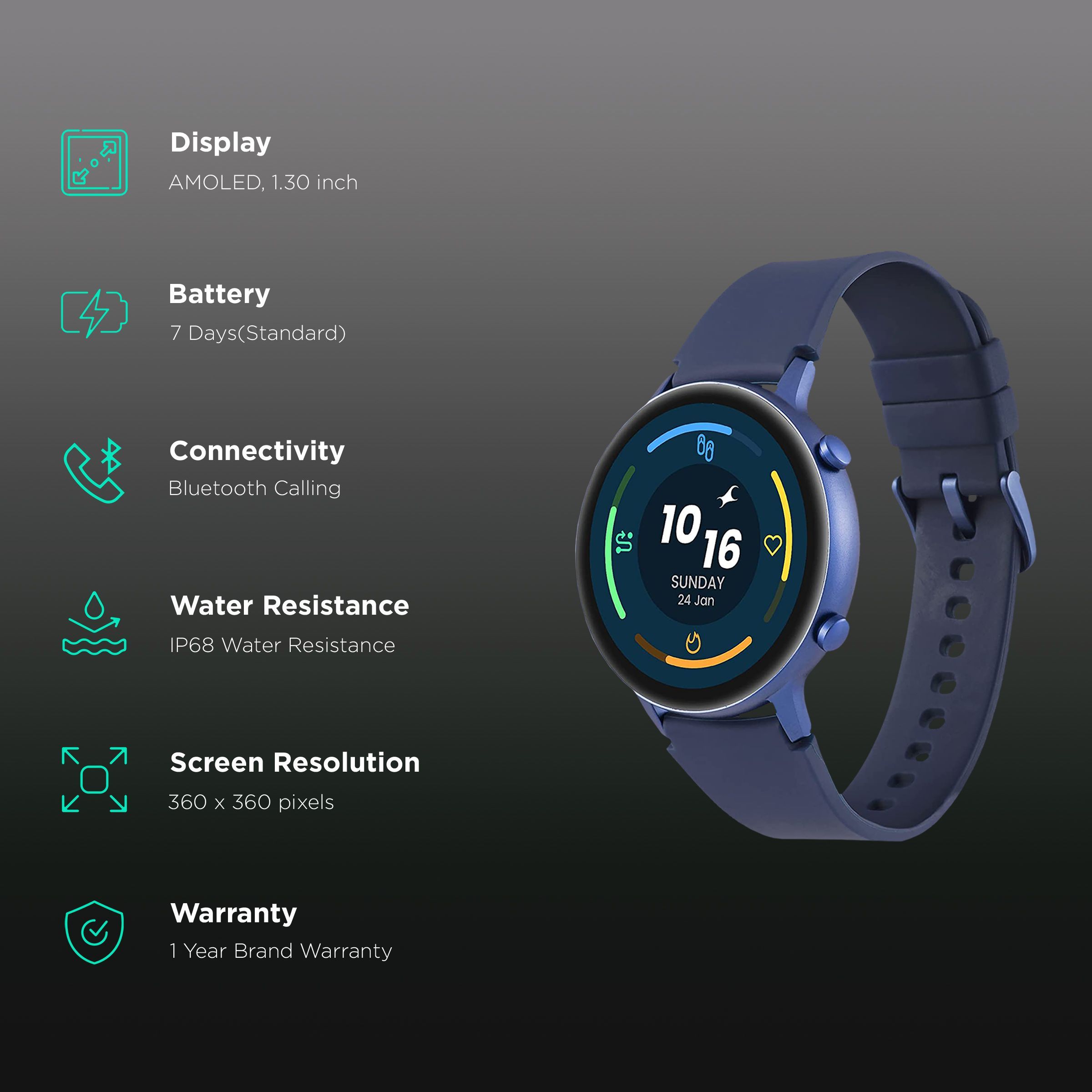 fastrack Reflex Play Plus Smartwatch with Bluetooth Calling (33.02mm AMOLED Display, IP68 Water Resistant, Blue Strap)_2