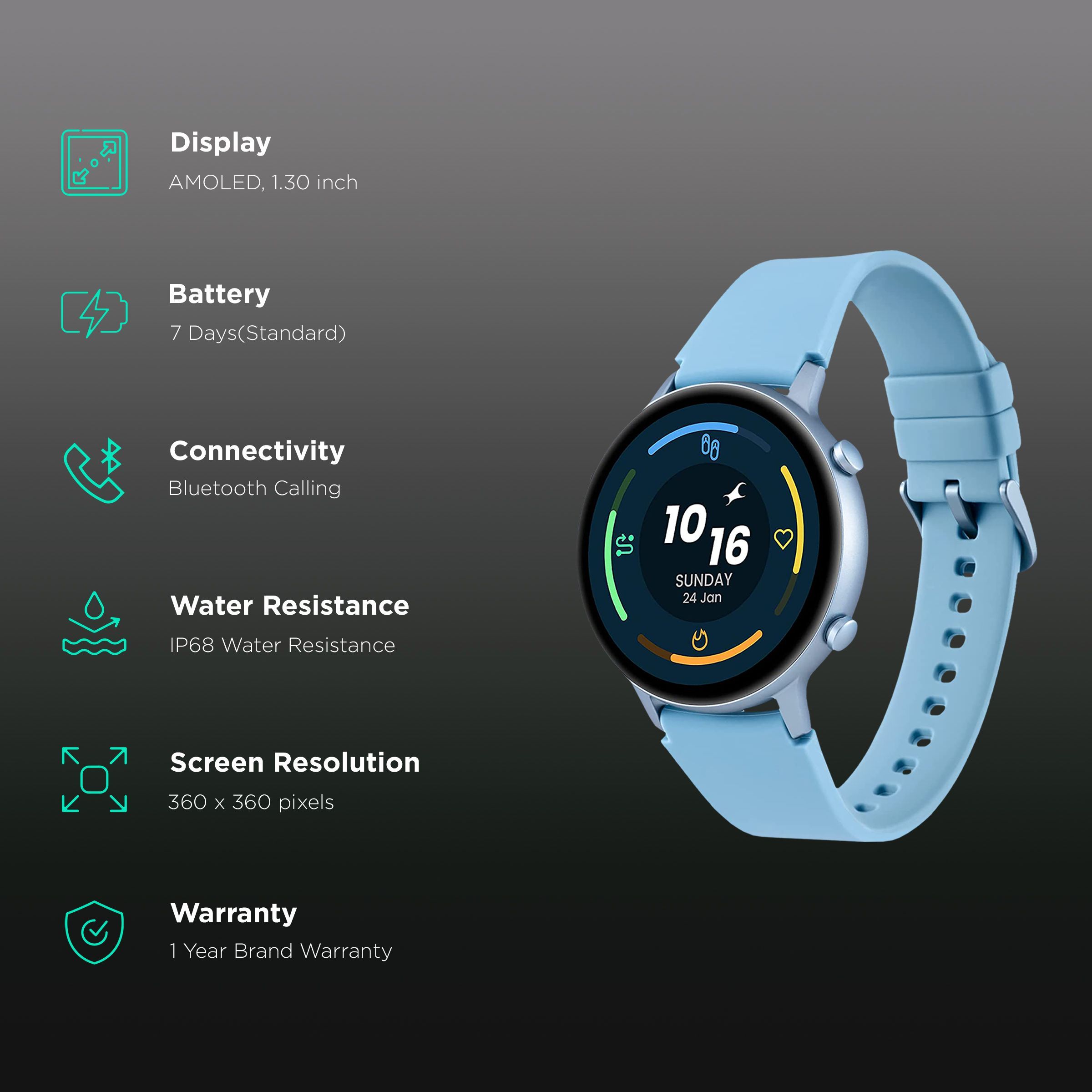 fastrack Reflex Play Plus Smartwatch with Bluetooth Calling (33.02mm AMOLED Display, IP68 Water Resistant, Aqua Blue Strap)_2