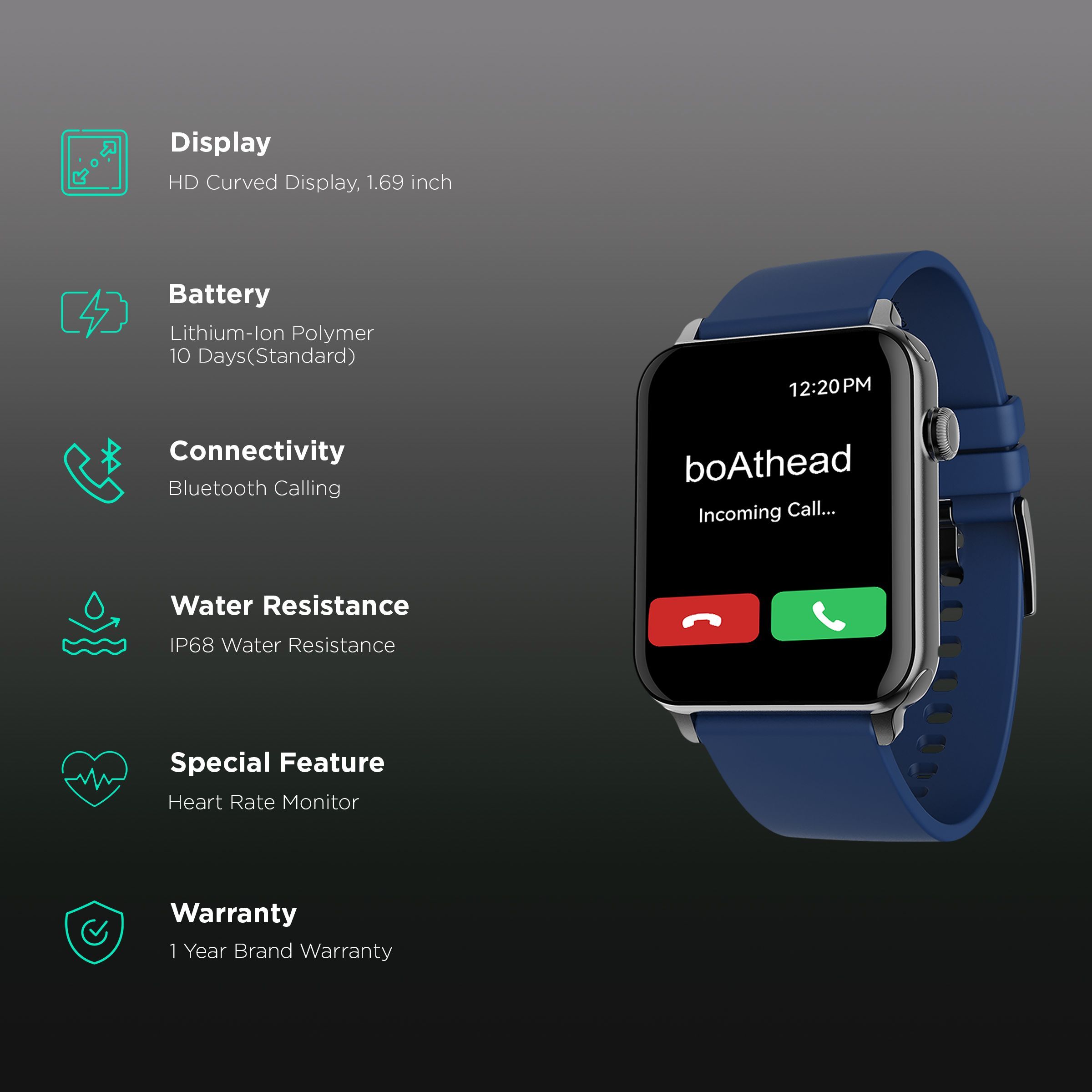 boAt Wave Voice Smartwatch with Bluetooth Calling (42.92mm HD Display, IP68 Water Resistant, Ink Blue Strap)_2