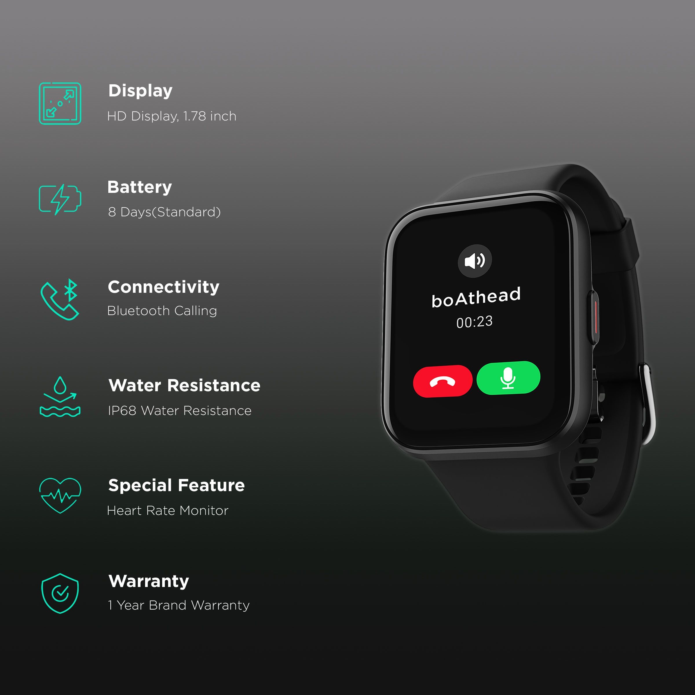 boAt Wave Fit Call Smartwatch with Bluetooth Calling (45.21mm Display, IPX67 Water Resistant, Active Black Strap)_2