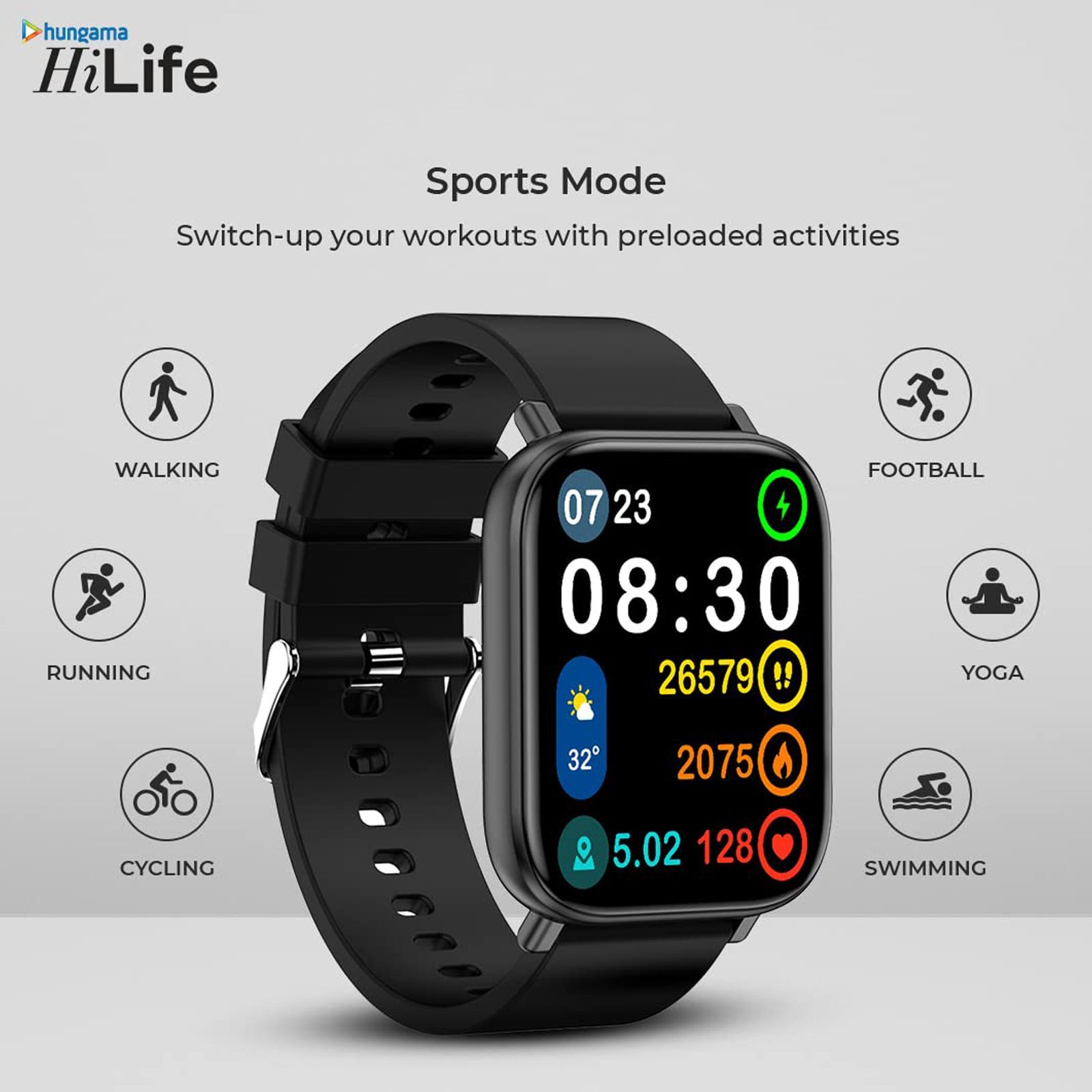 hungama HiLife G1 Smartwatch with Bluetooth Calling (44mm HD Display, IP67 Water Proof, Black Strap)_9