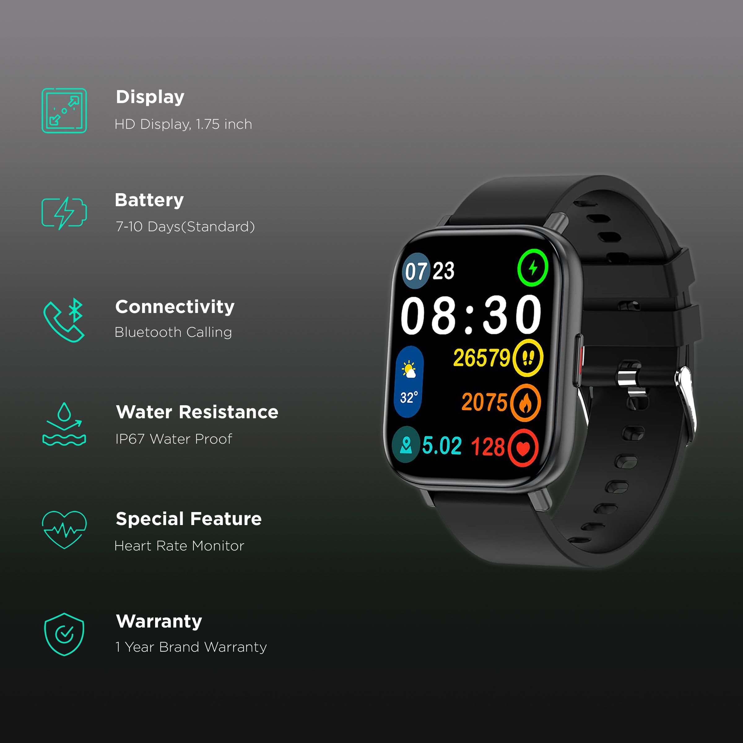 hungama HiLife G1 Smartwatch with Bluetooth Calling (44mm HD Display, IP67 Water Proof, Black Strap)_2